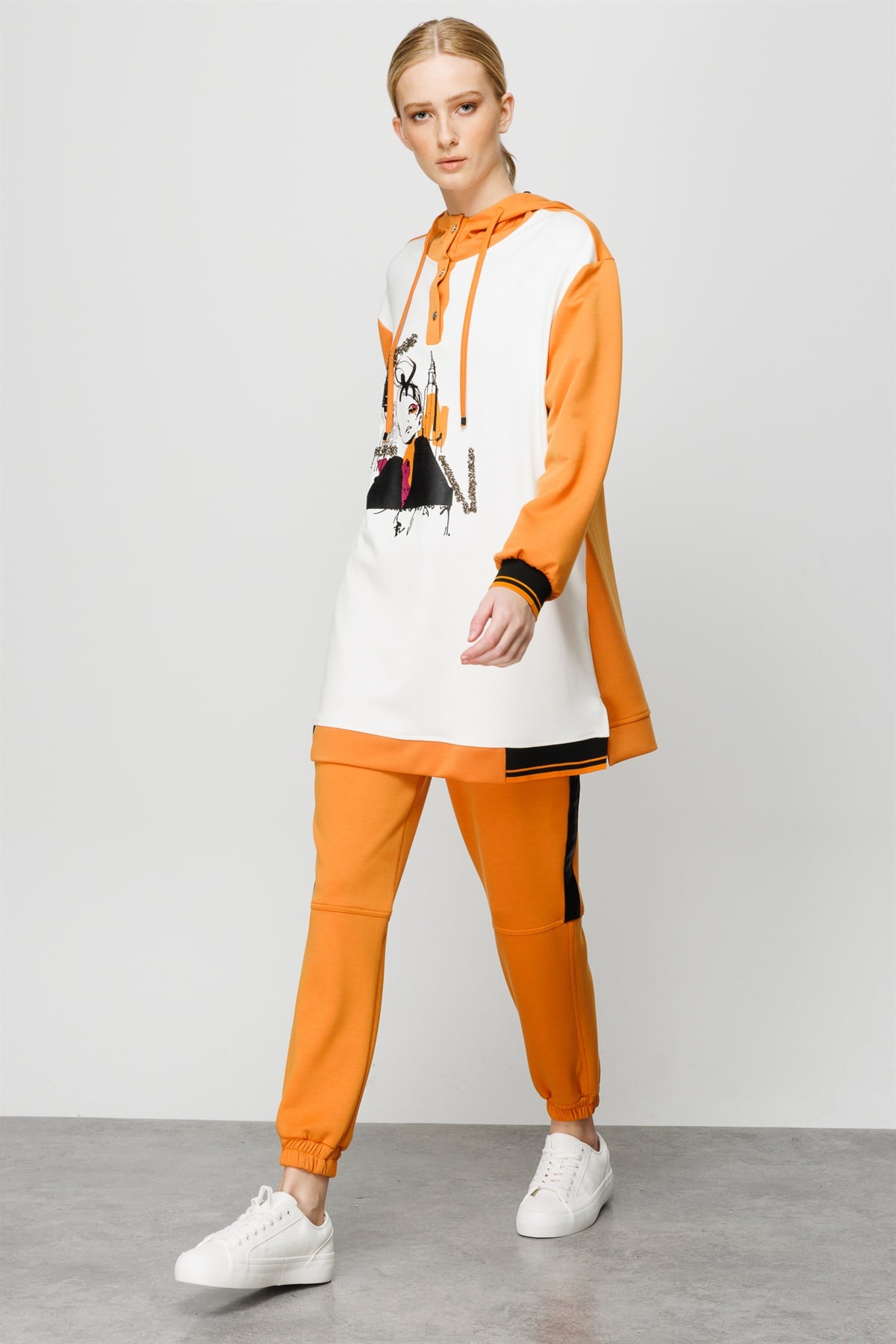 Modailgi  Deri Şeritli Pantolon Orange