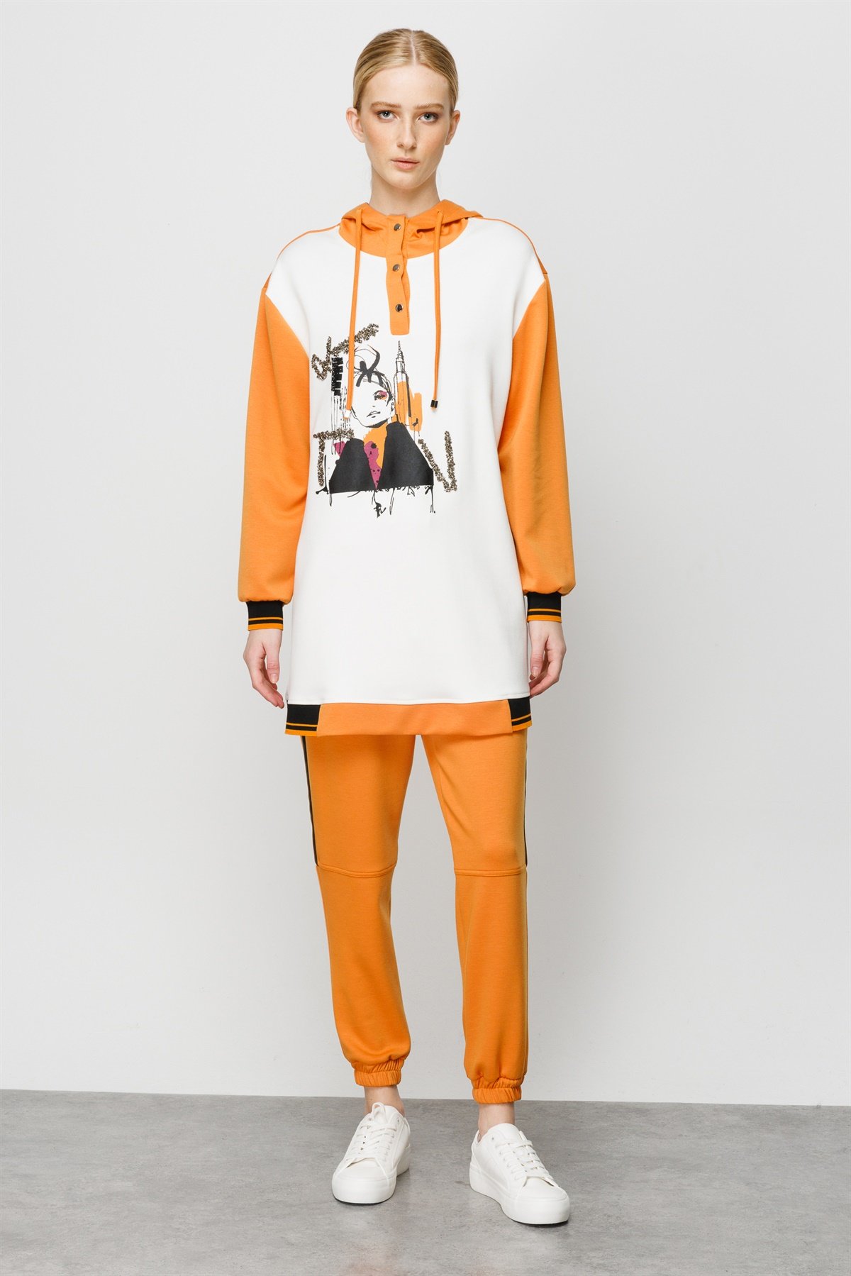 Modailgi  Deri Şeritli Pantolon Orange