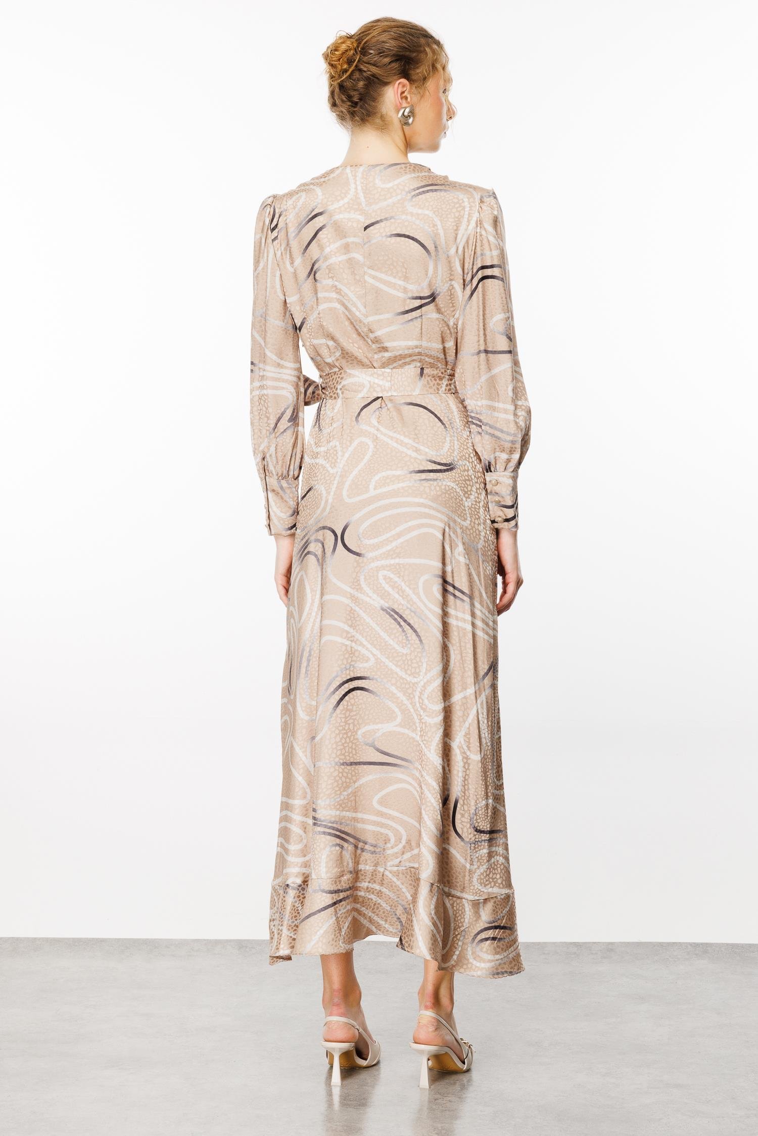 Modailgi  Desenli Jakar Kruvaze Elbise Vizon