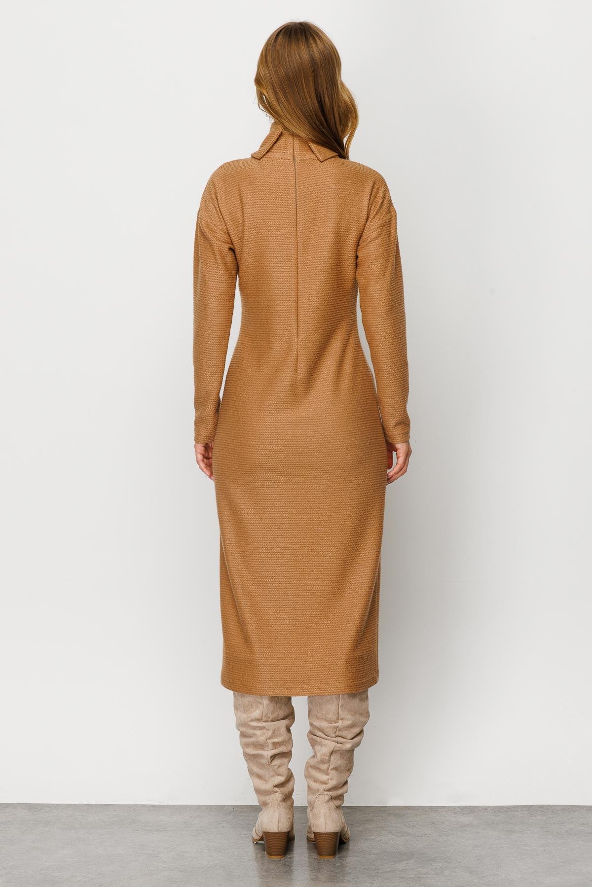 Modailgi  Dik Yaka Triko Elbise Camel