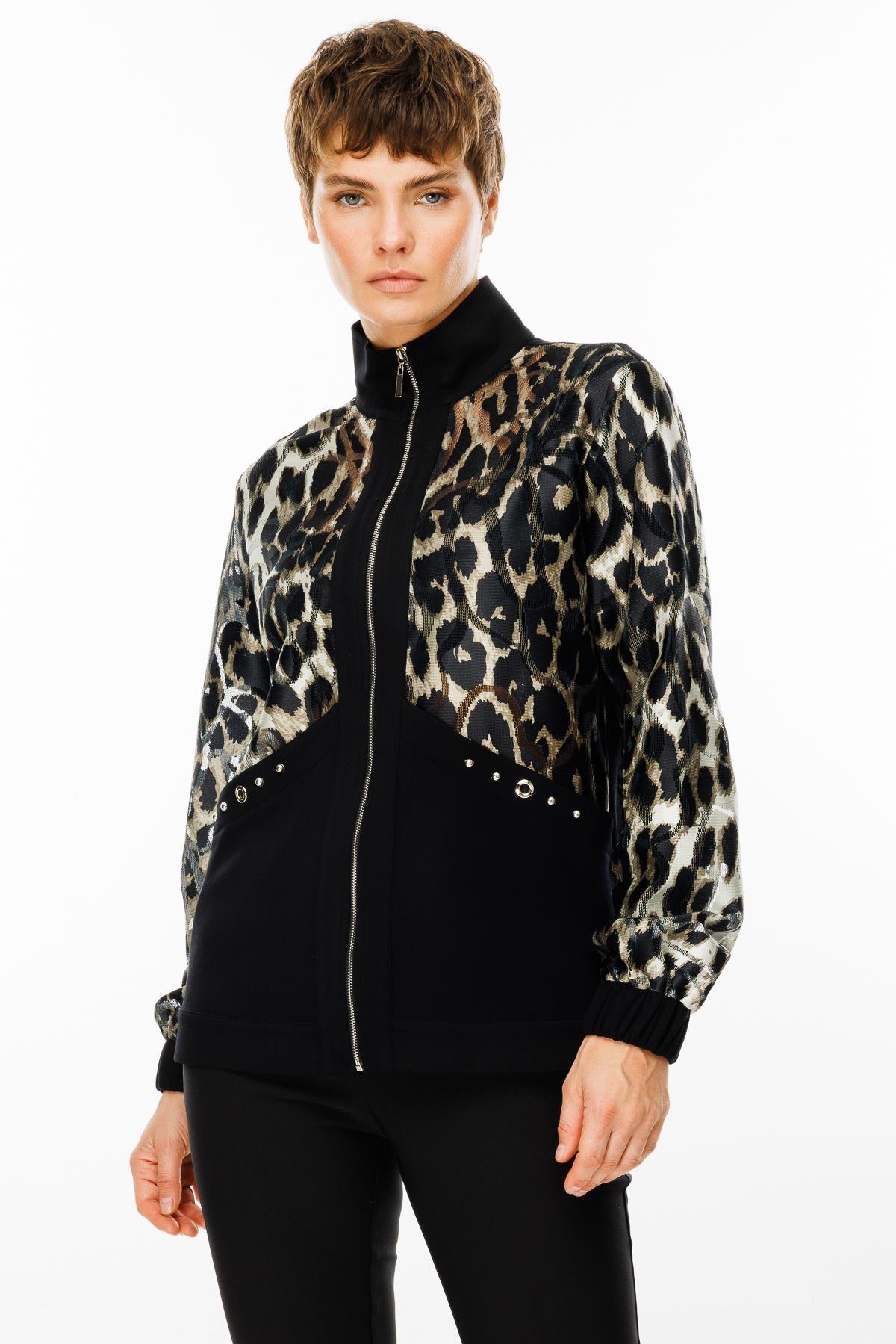 Modailgi  Dik Yakalı Trok Detaylı Fermuarlı Tunik Haki