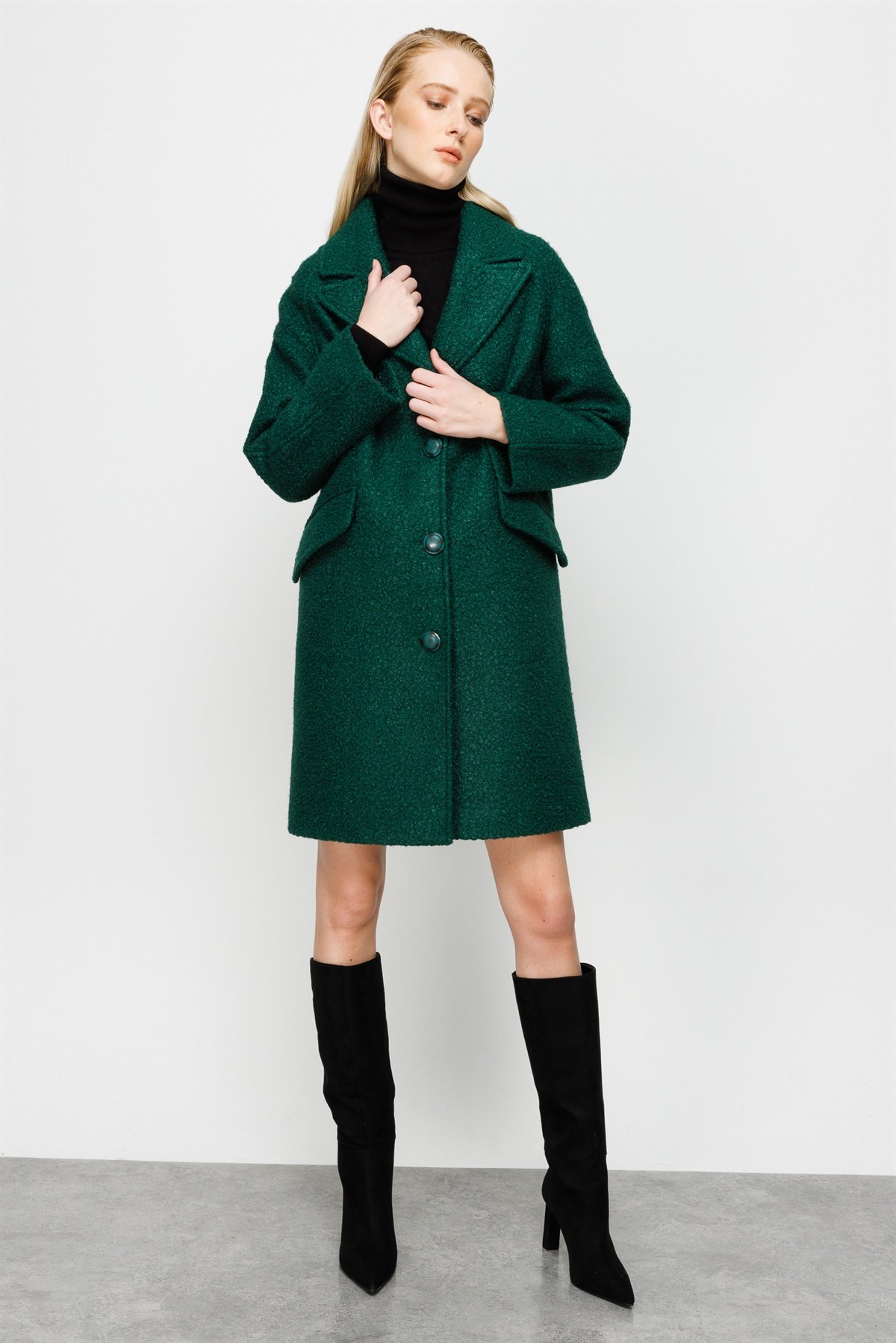 Modailgi  Dokulu Kumaş Oversize Kaban Yeşil