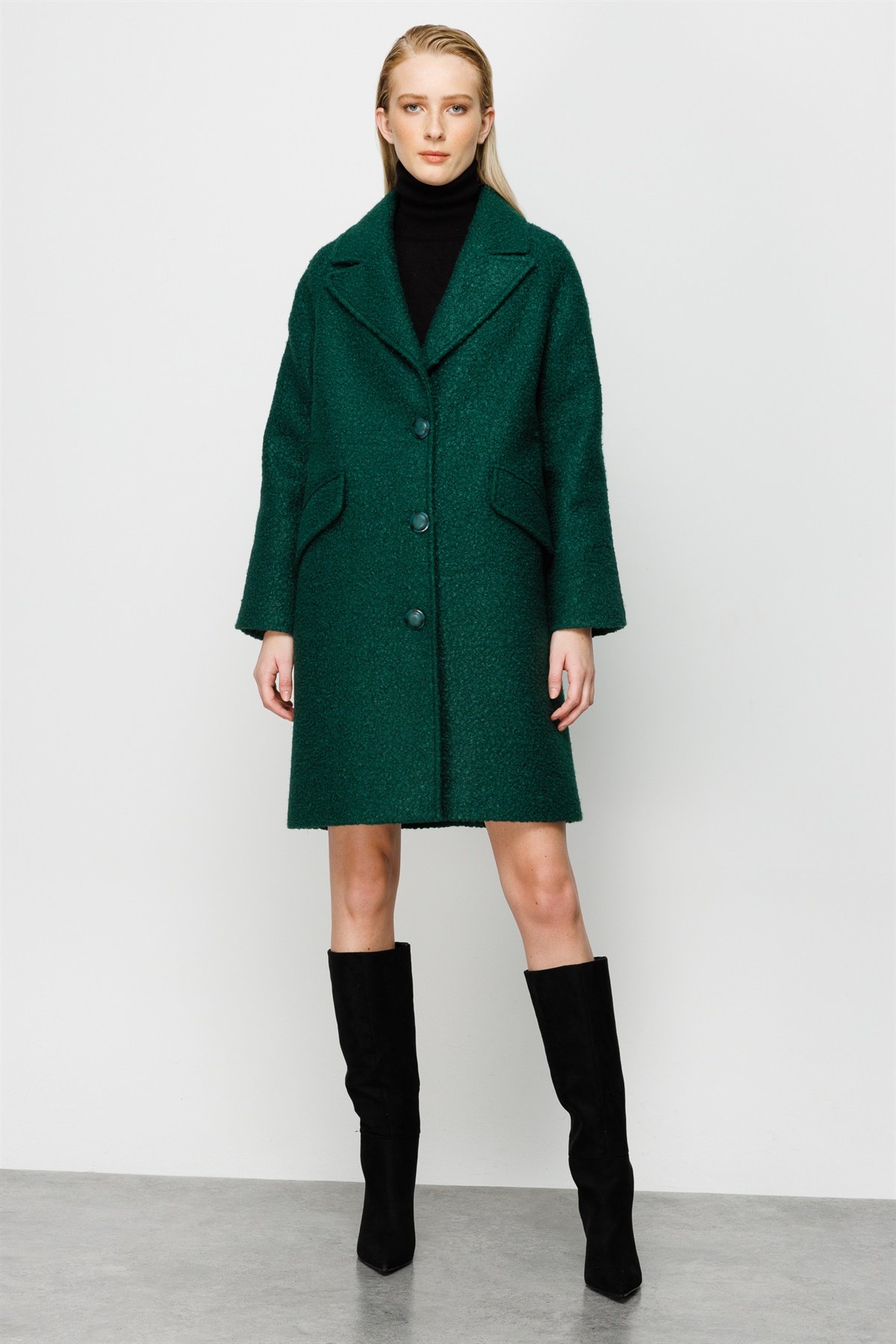 Modailgi  Dokulu Kumaş Oversize Kaban Yeşil