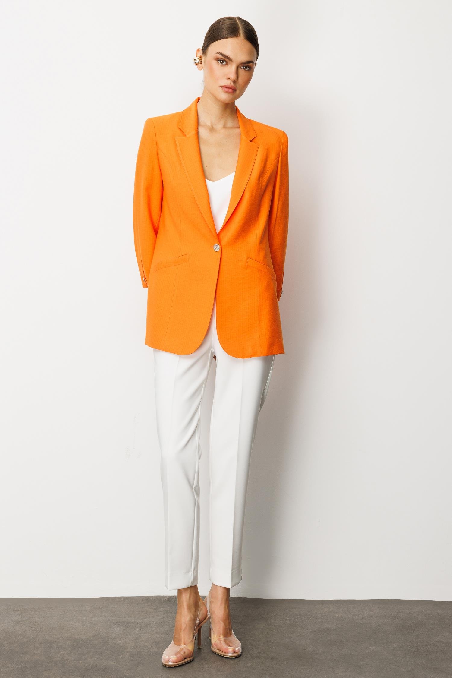 Modailgi  Duble Truvakar Kol Yarım Astarlı Rahat Kesim Ceket Orange