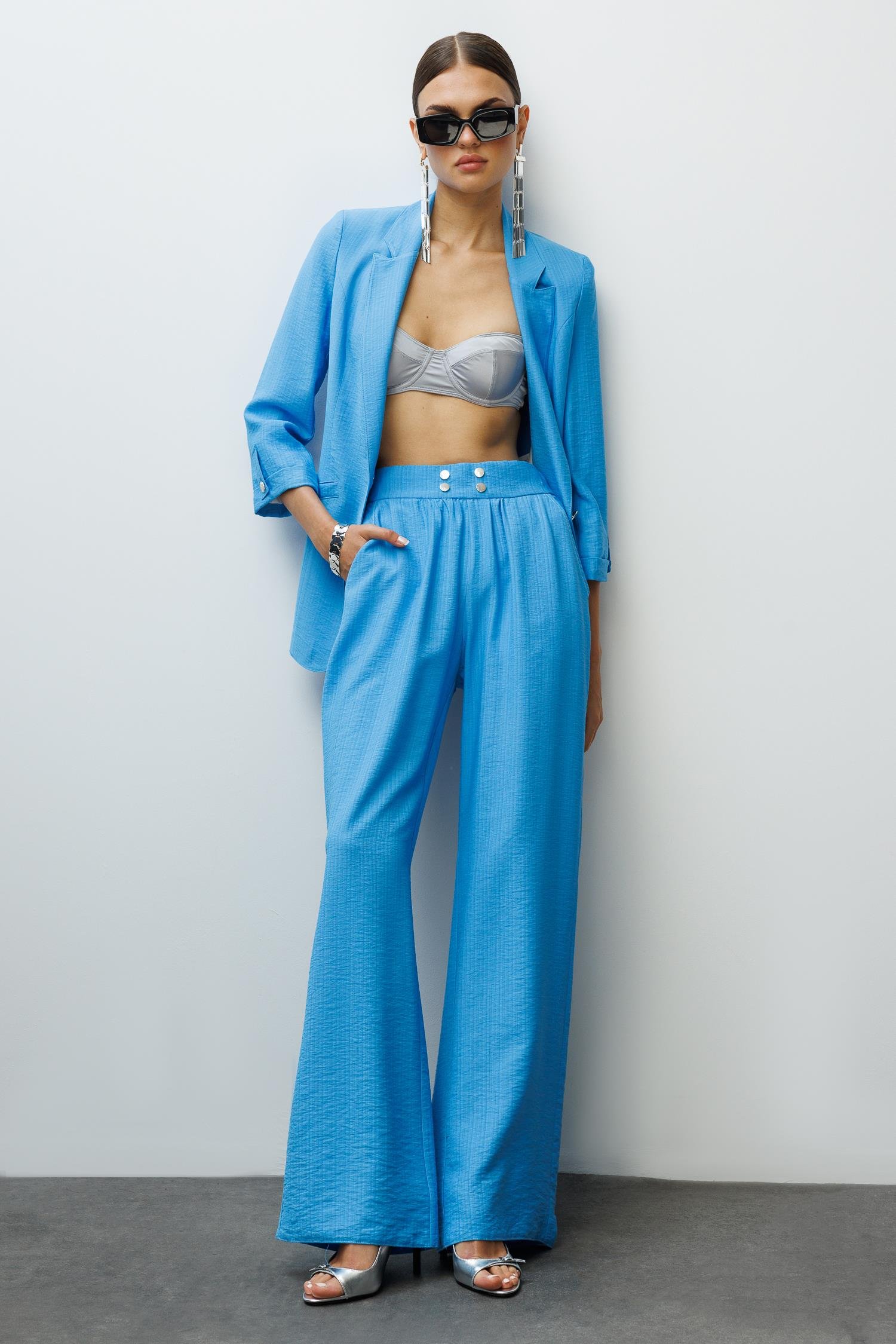 Modailgi  Duble Truvakar Kol Yarım Astarlı Rahat Kesim Ceket Mavi