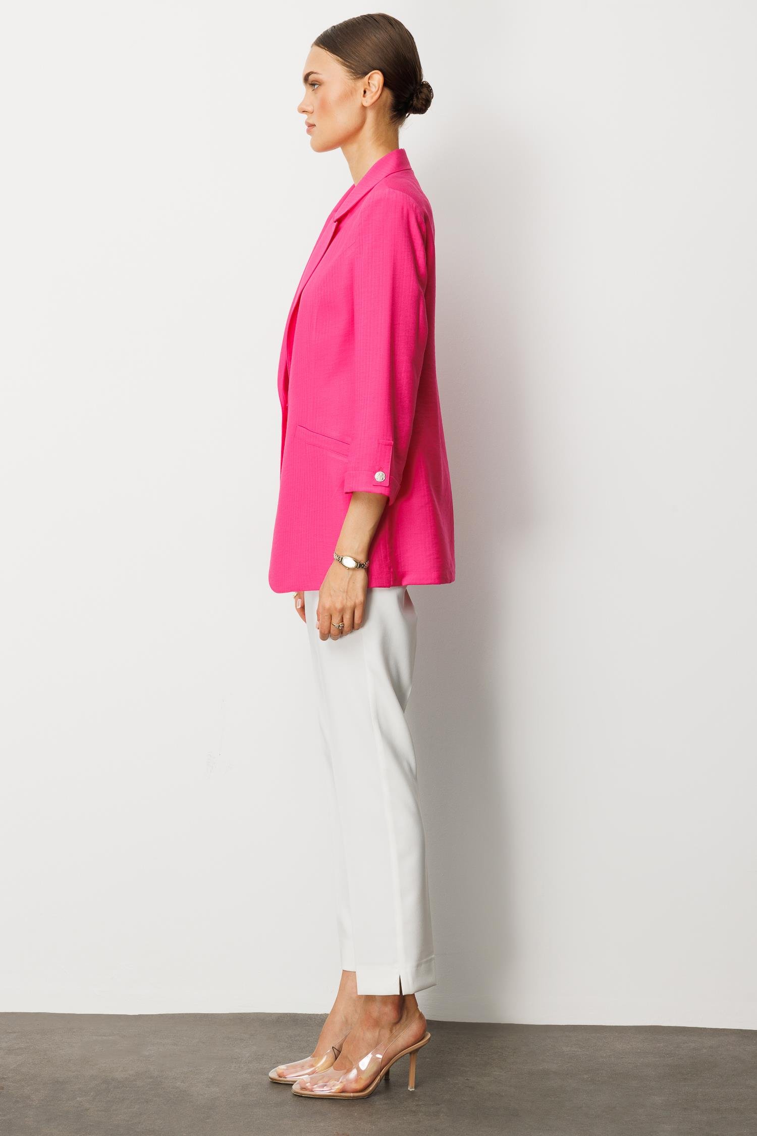 Modailgi  Duble Truvakar Kol Yarım Astarlı Rahat Kesim Ceket Fuşya