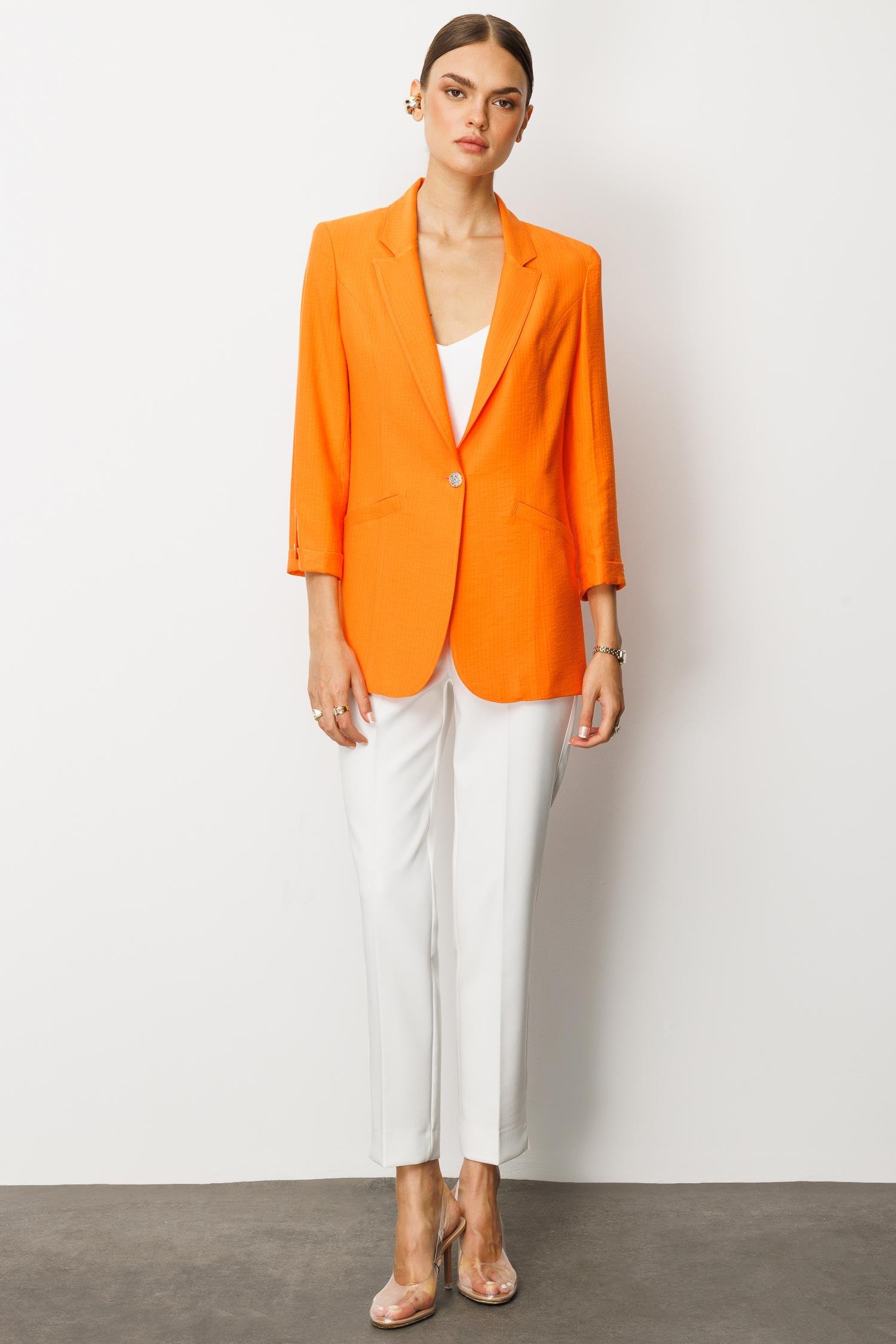 Modailgi  Duble Truvakar Kol Yarım Astarlı Rahat Kesim Ceket Orange