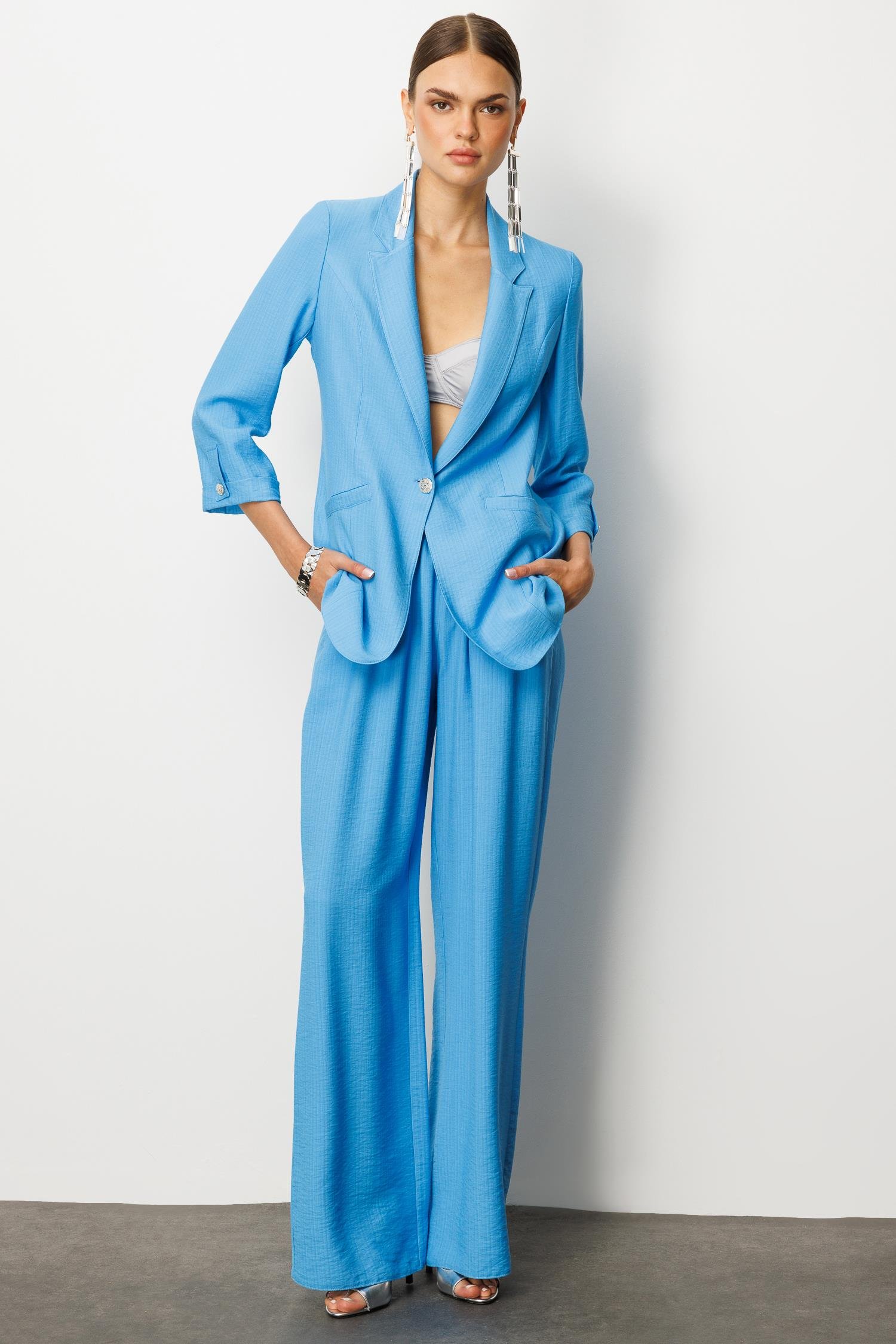 Modailgi  Duble Truvakar Kol Yarım Astarlı Rahat Kesim Ceket Mavi