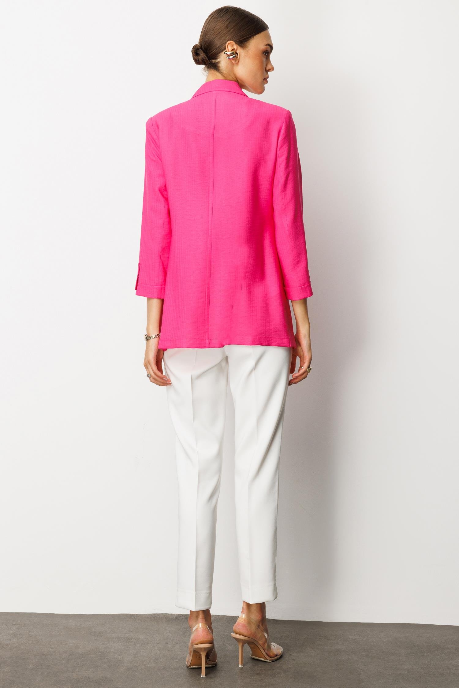 Modailgi  Duble Truvakar Kol Yarım Astarlı Rahat Kesim Ceket Fuşya