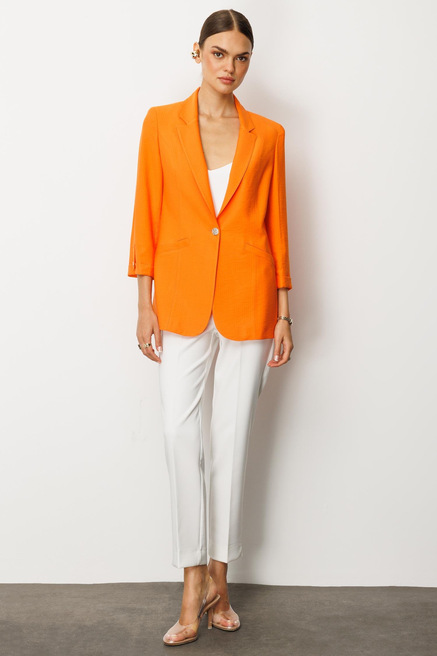 Modailgi  Duble Truvakar Kol Yarım Astarlı Rahat Kesim Ceket Orange