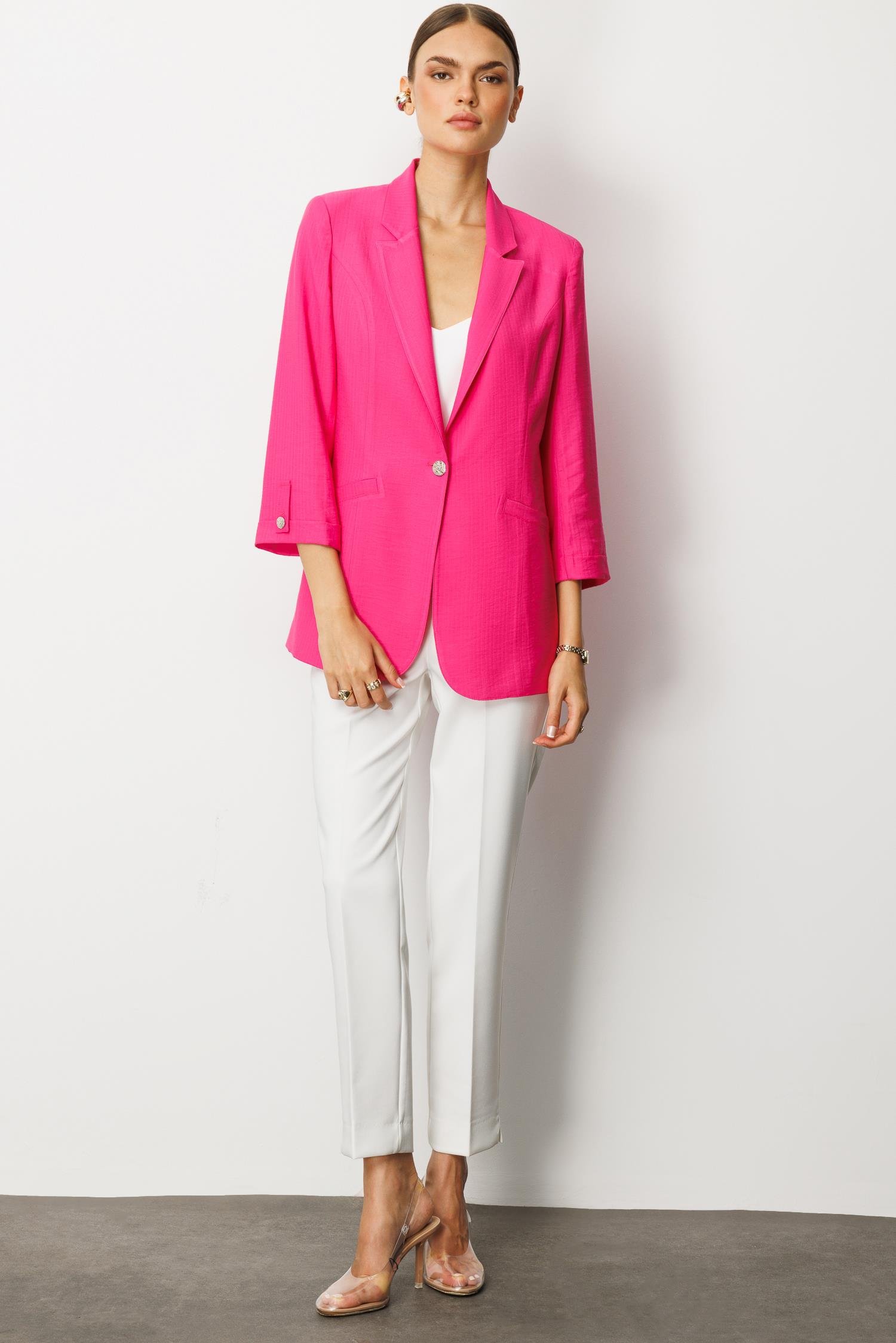 Modailgi  Duble Truvakar Kol Yarım Astarlı Rahat Kesim Ceket Fuşya