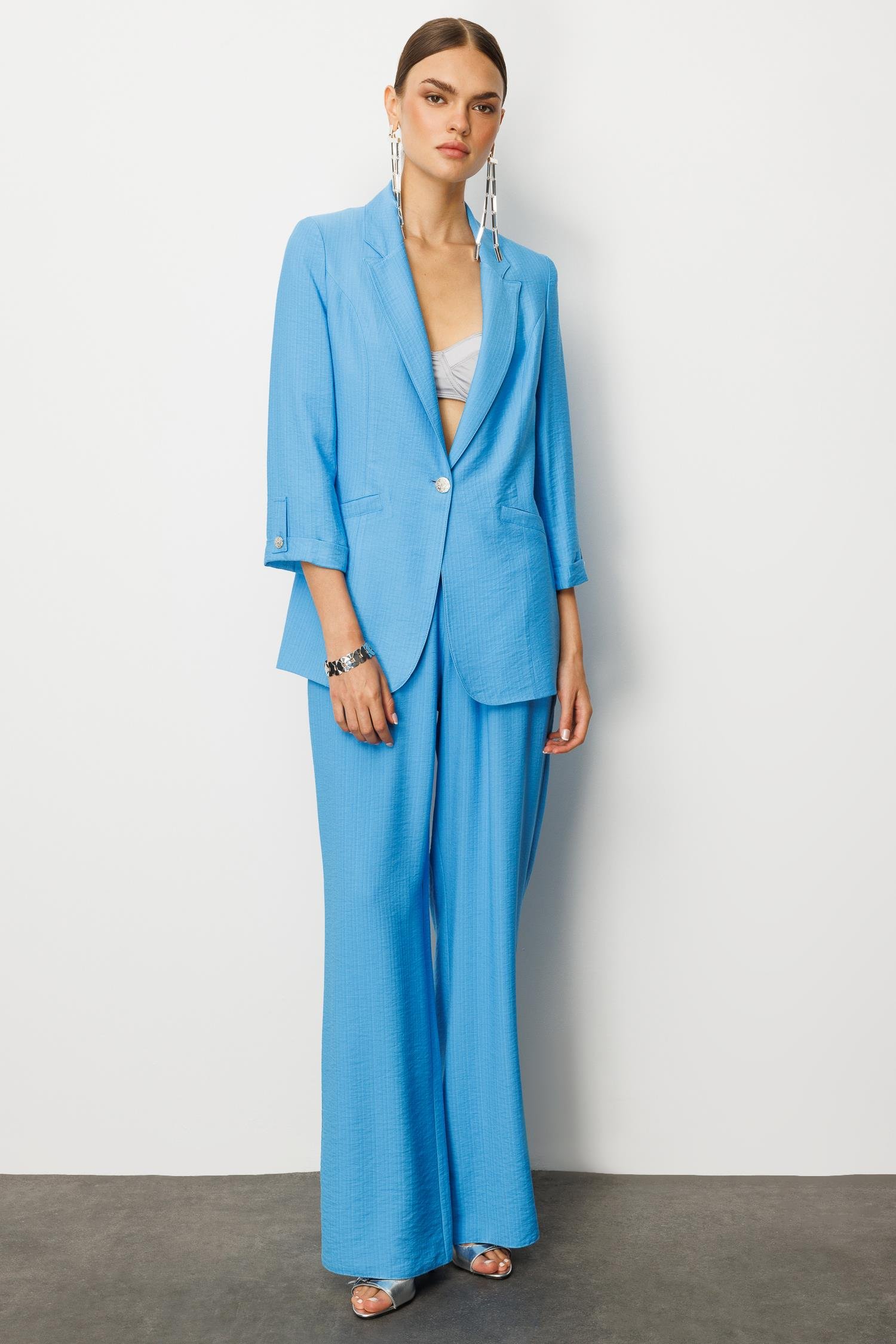 Modailgi  Duble Truvakar Kol Yarım Astarlı Rahat Kesim Ceket Mavi