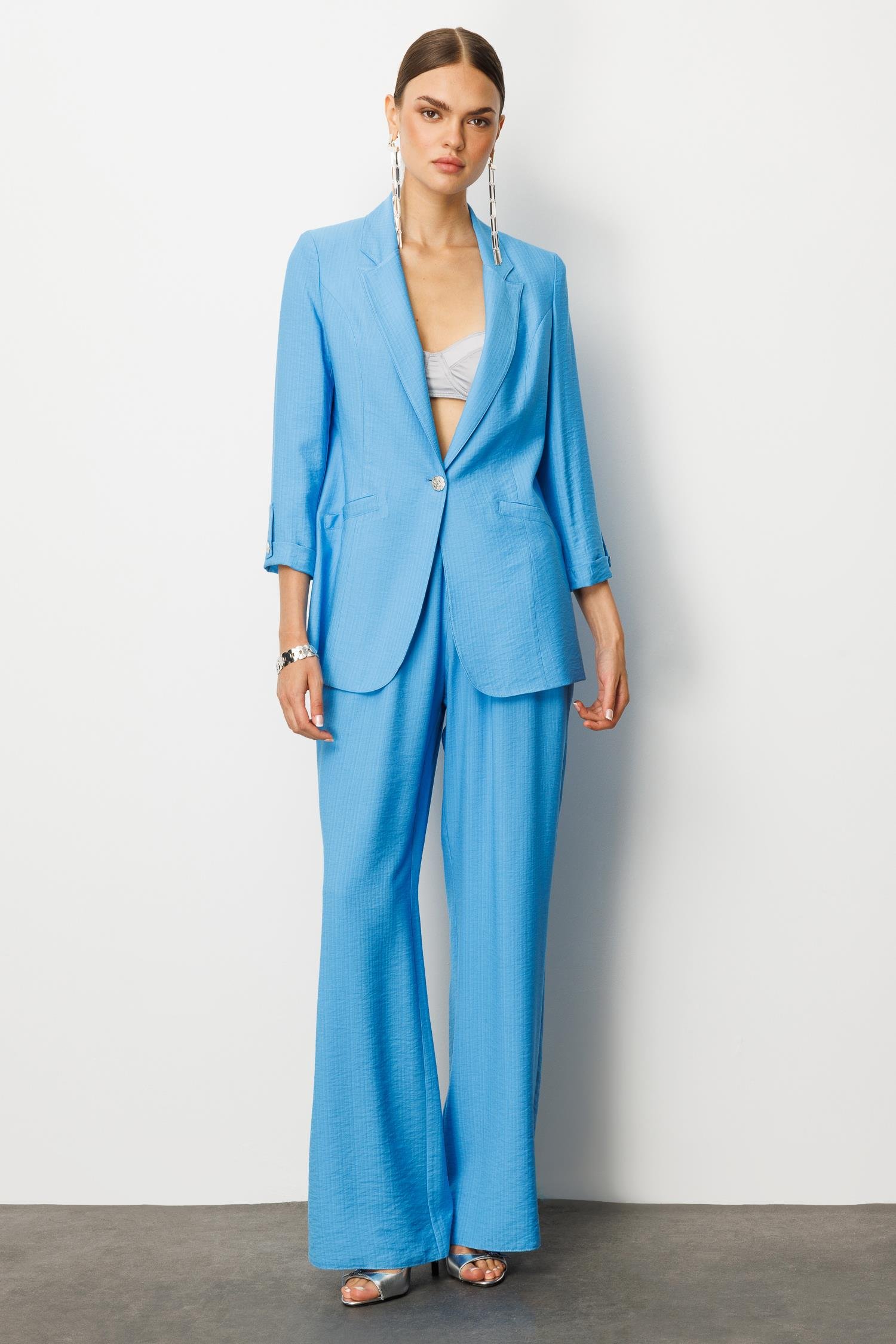 Modailgi  Duble Truvakar Kol Yarım Astarlı Rahat Kesim Ceket Mavi