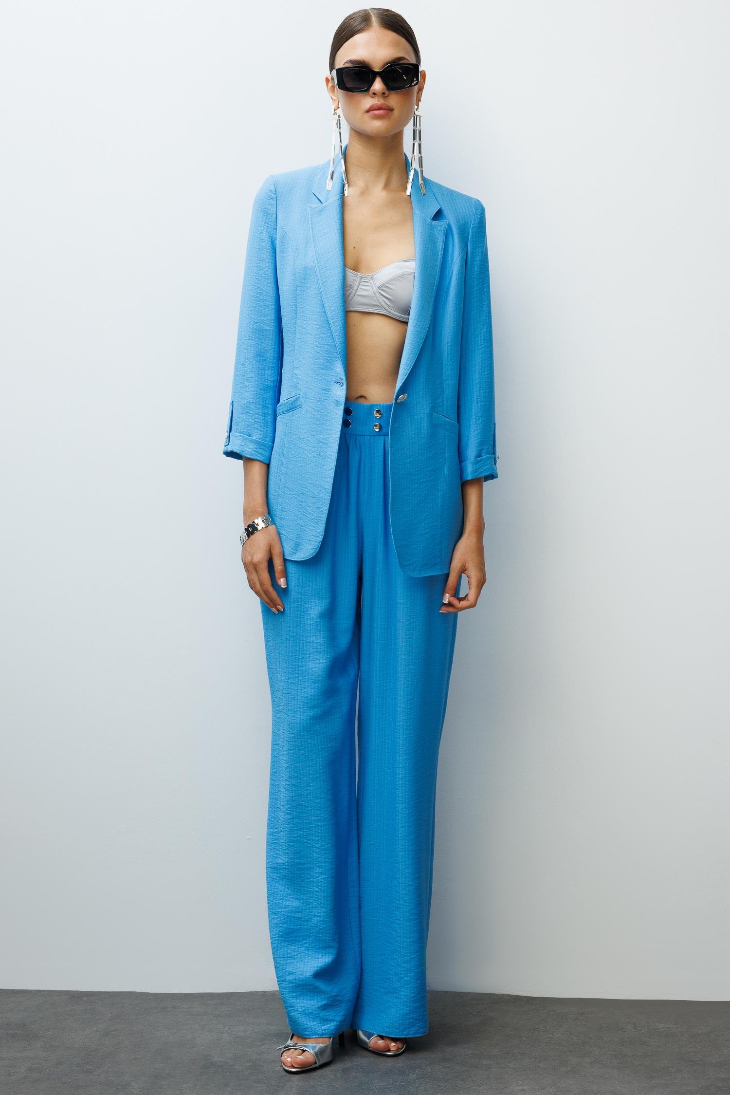 Modailgi  Duble Truvakar Kol Yarım Astarlı Rahat Kesim Ceket Mavi