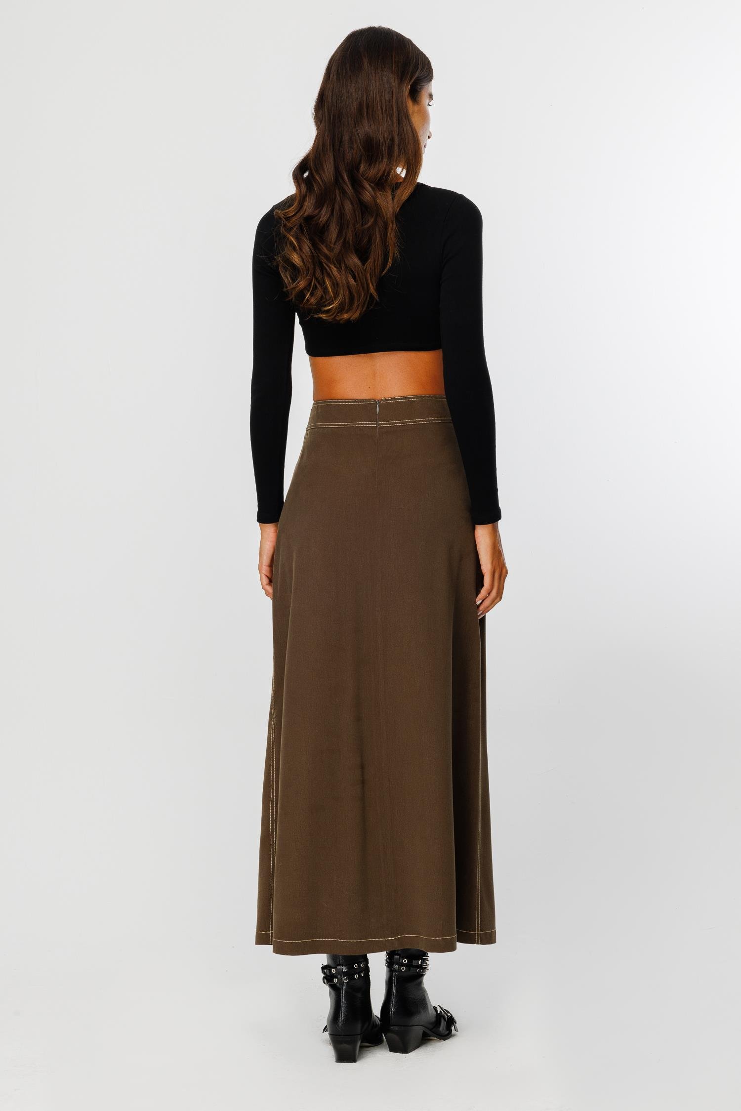 Modailgi  Düğme Detaylı Uzun Etek  - 7053,1561 Haki
