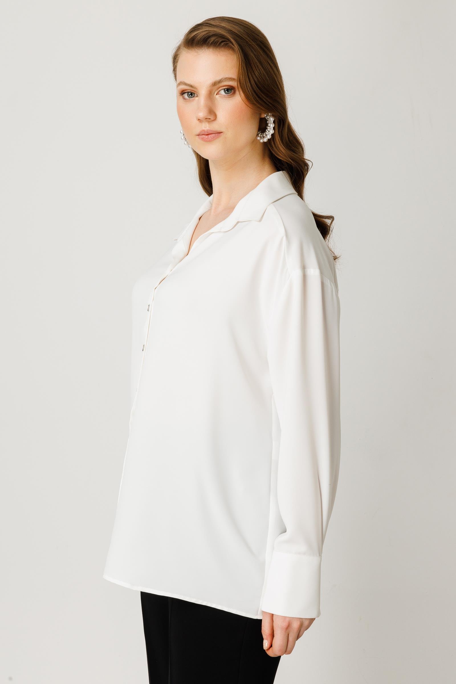 Modailgi  Düşük Omuz Salaş Gömlek Ekru