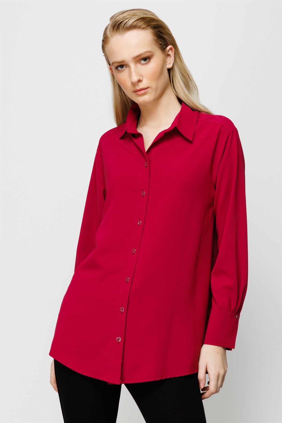 Modailgi  Düşük Omuzlu Salaş Gömlek Fuşya