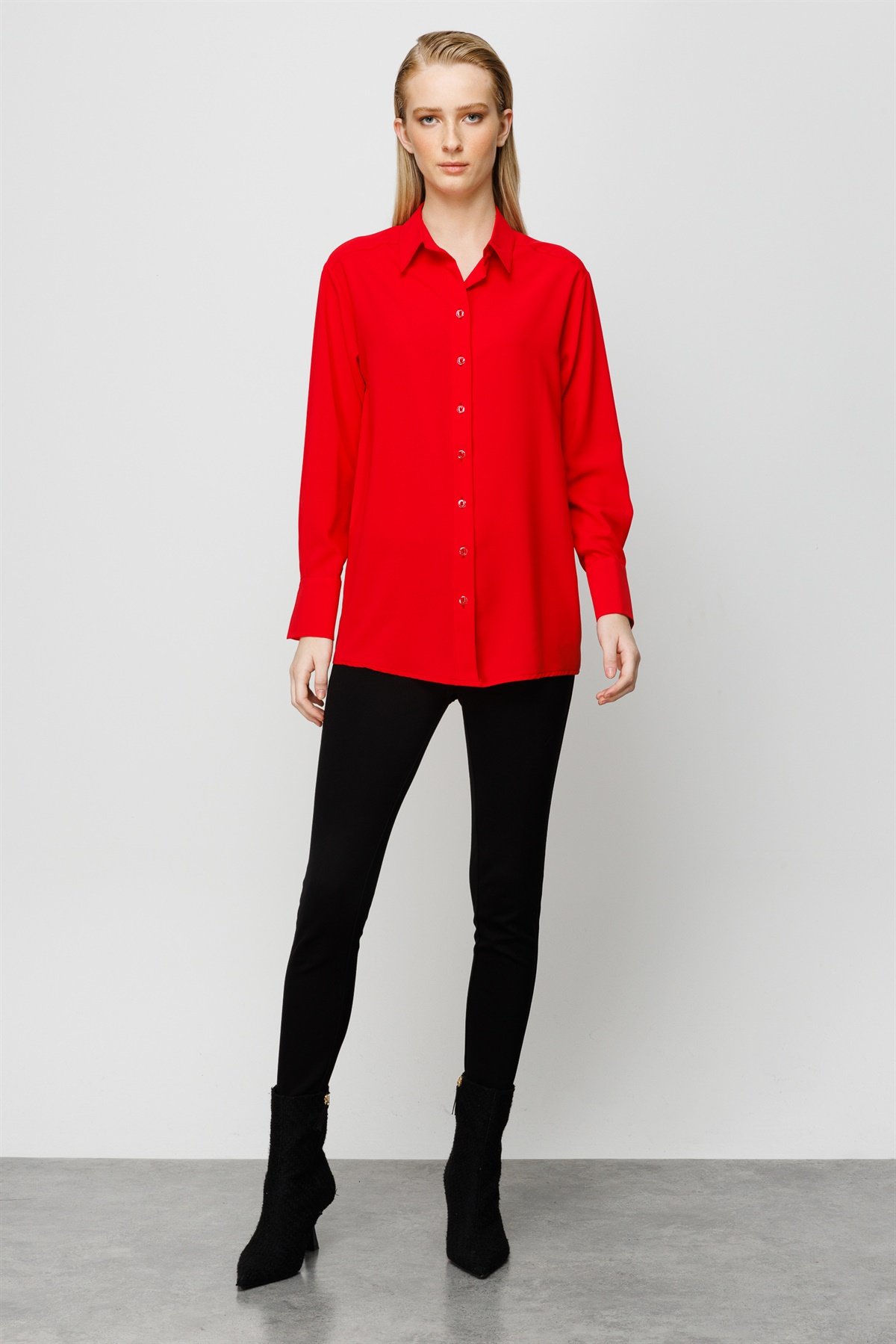 Modailgi  Düşük Omuzlu Salaş Gömlek Kırmızı