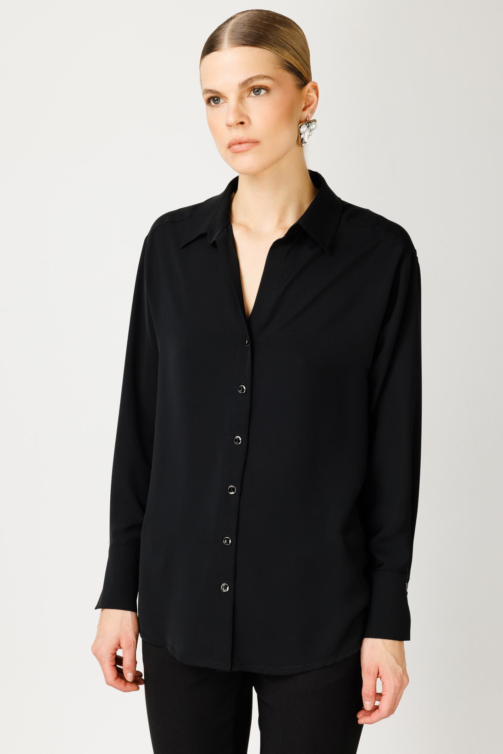 Modailgi  Düşük Omuzlu Salaş Gömlek Siyah