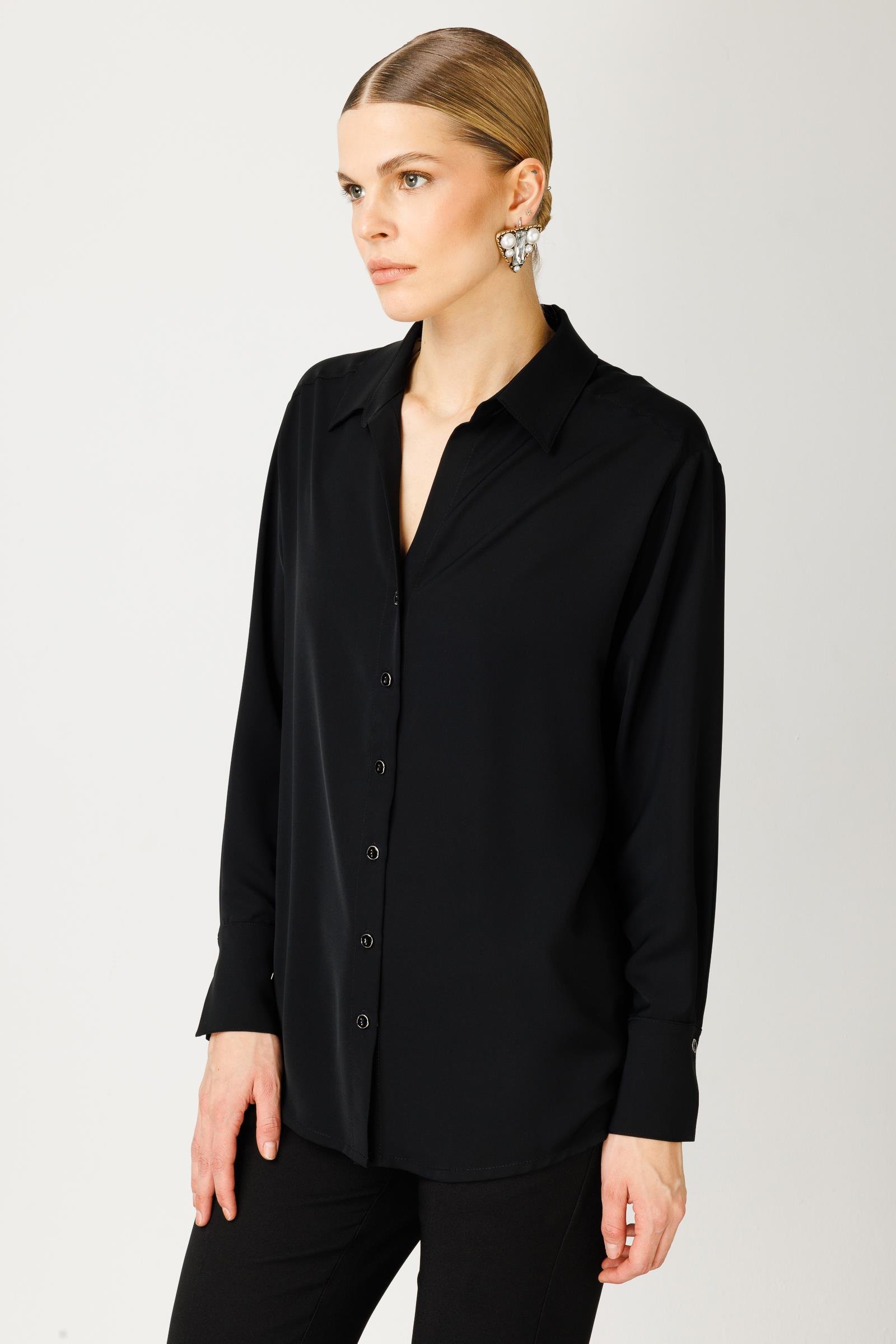 Modailgi  Düşük Omuzlu Salaş Gömlek Siyah