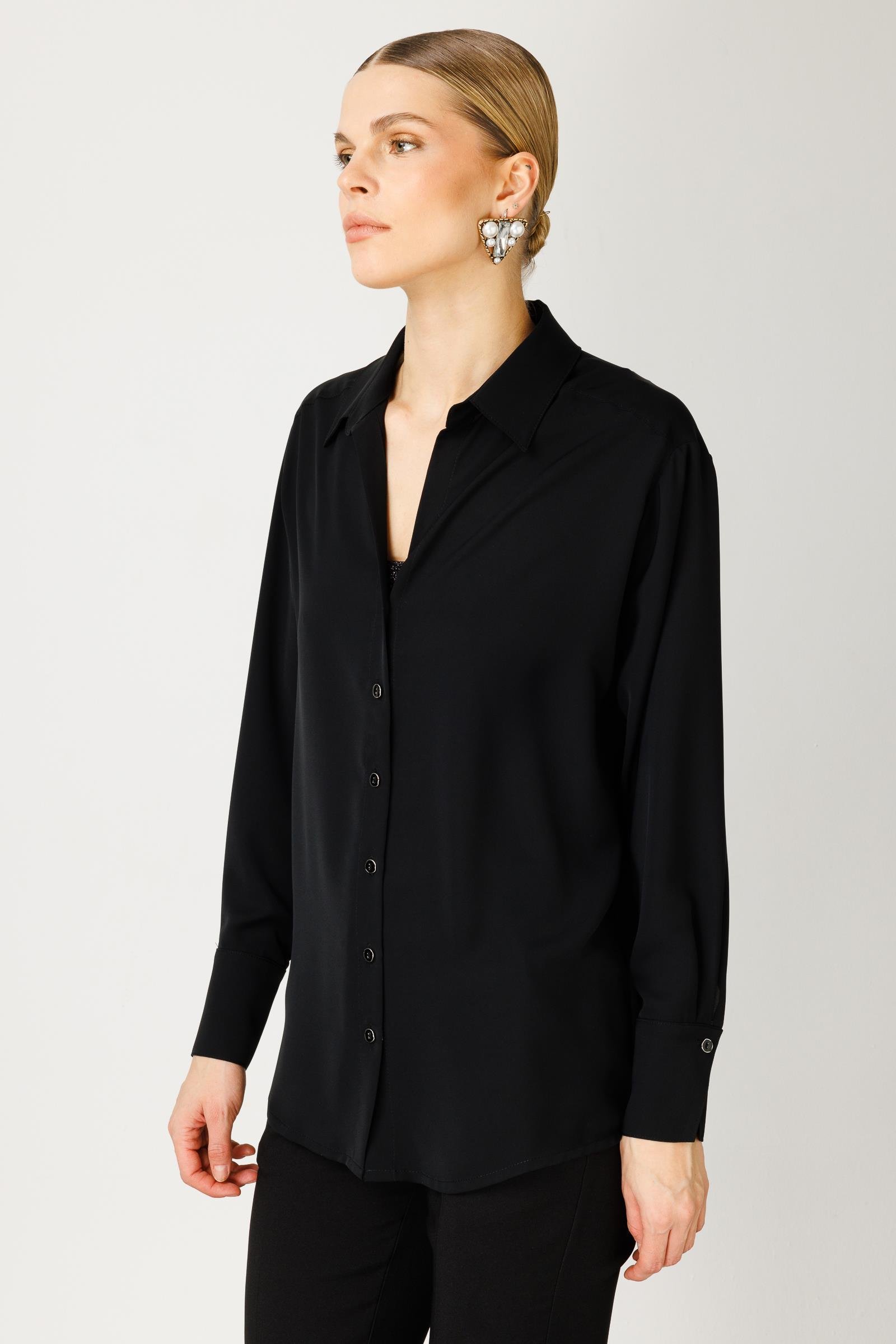 Modailgi  Düşük Omuzlu Salaş Gömlek Siyah