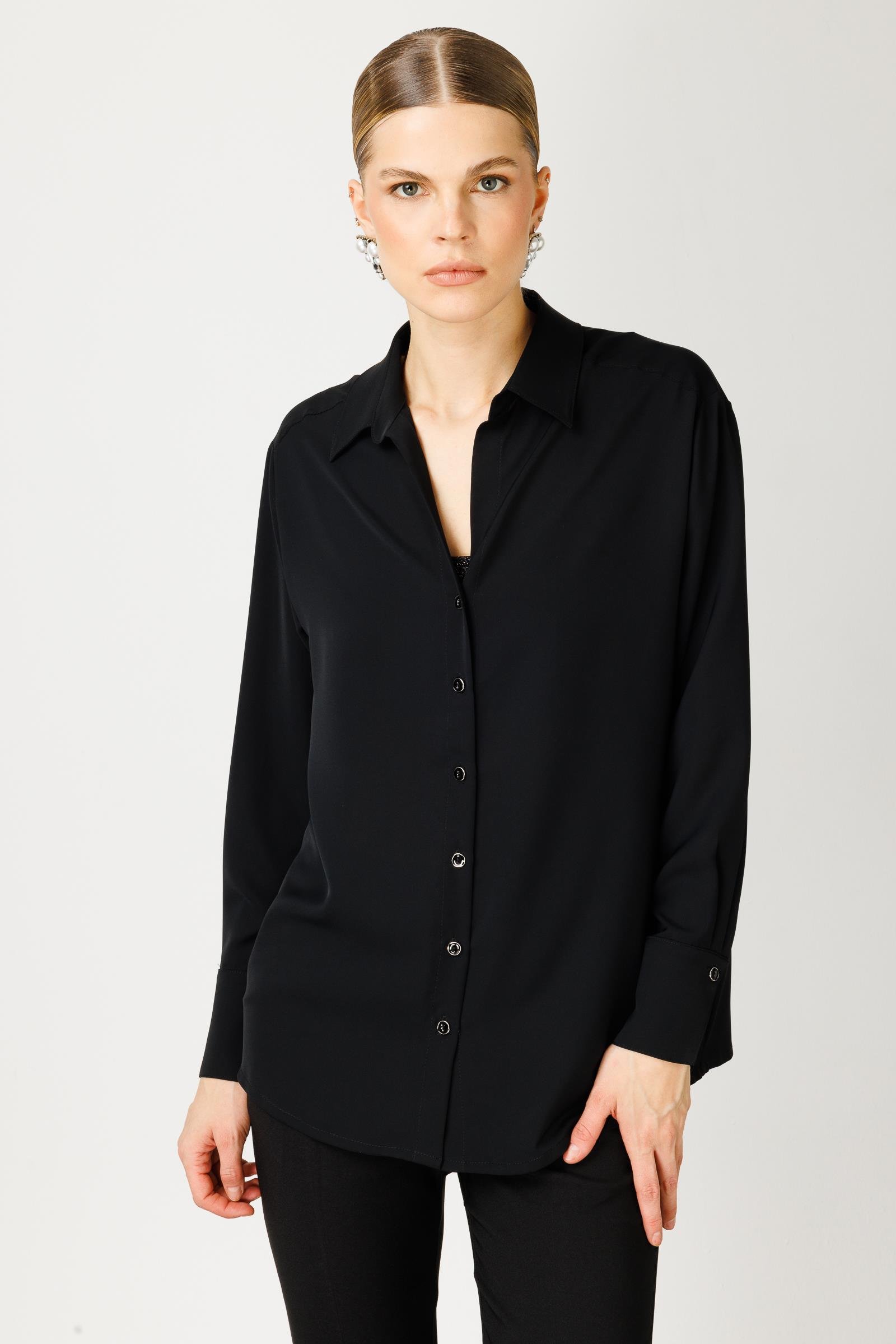 Modailgi  Düşük Omuzlu Salaş Gömlek Siyah