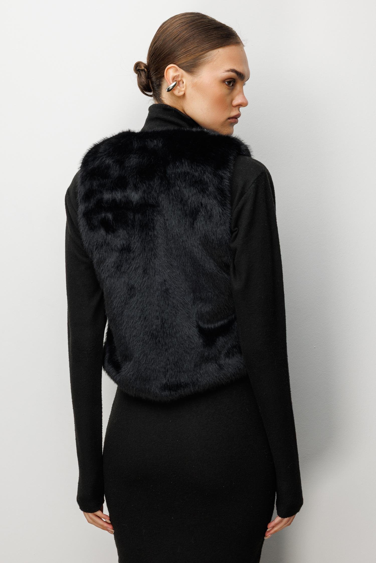 Modailgi  Düz Kısa Peluş Yelek Siyah