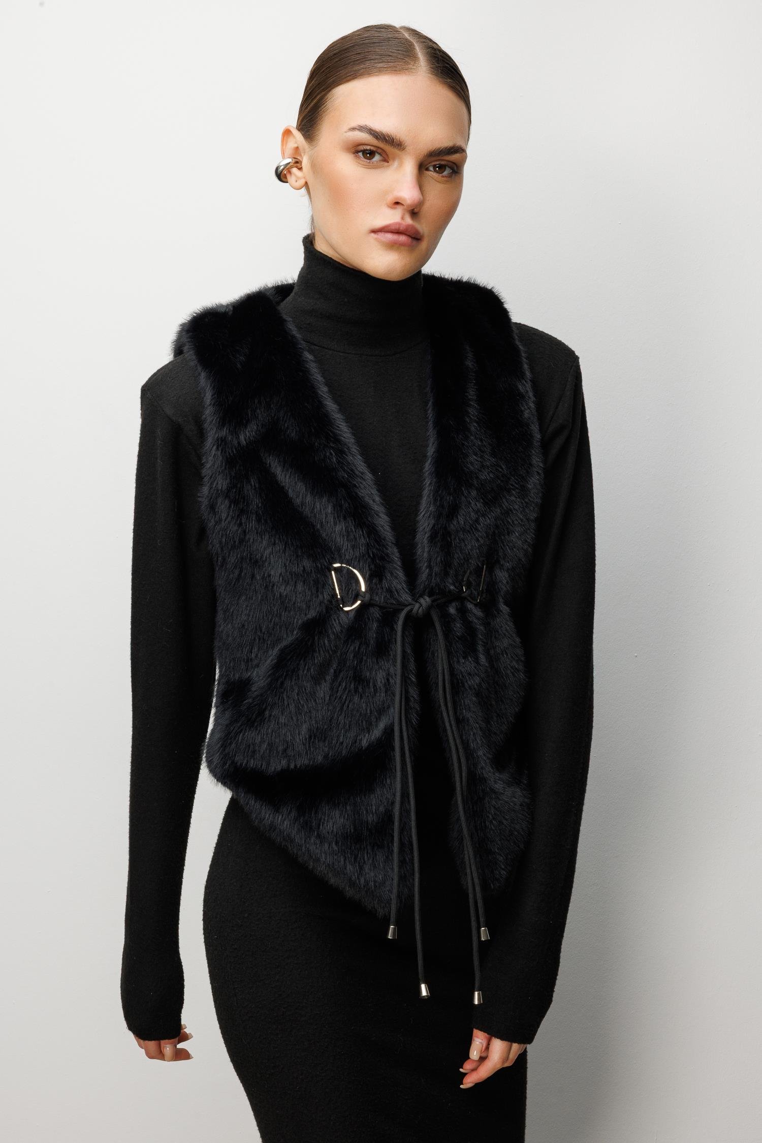 Modailgi  Düz Kısa Peluş Yelek Siyah