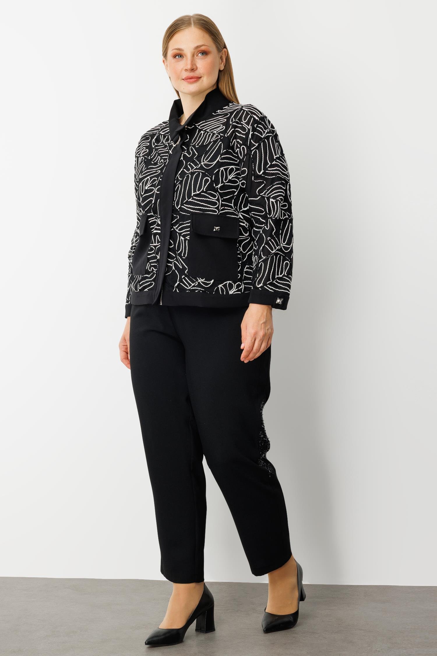 Modailgi  Düz Kumaş Garni Detaylı Fermuar Kapamalı Torba Cepli Kordone Gömlek Siyah