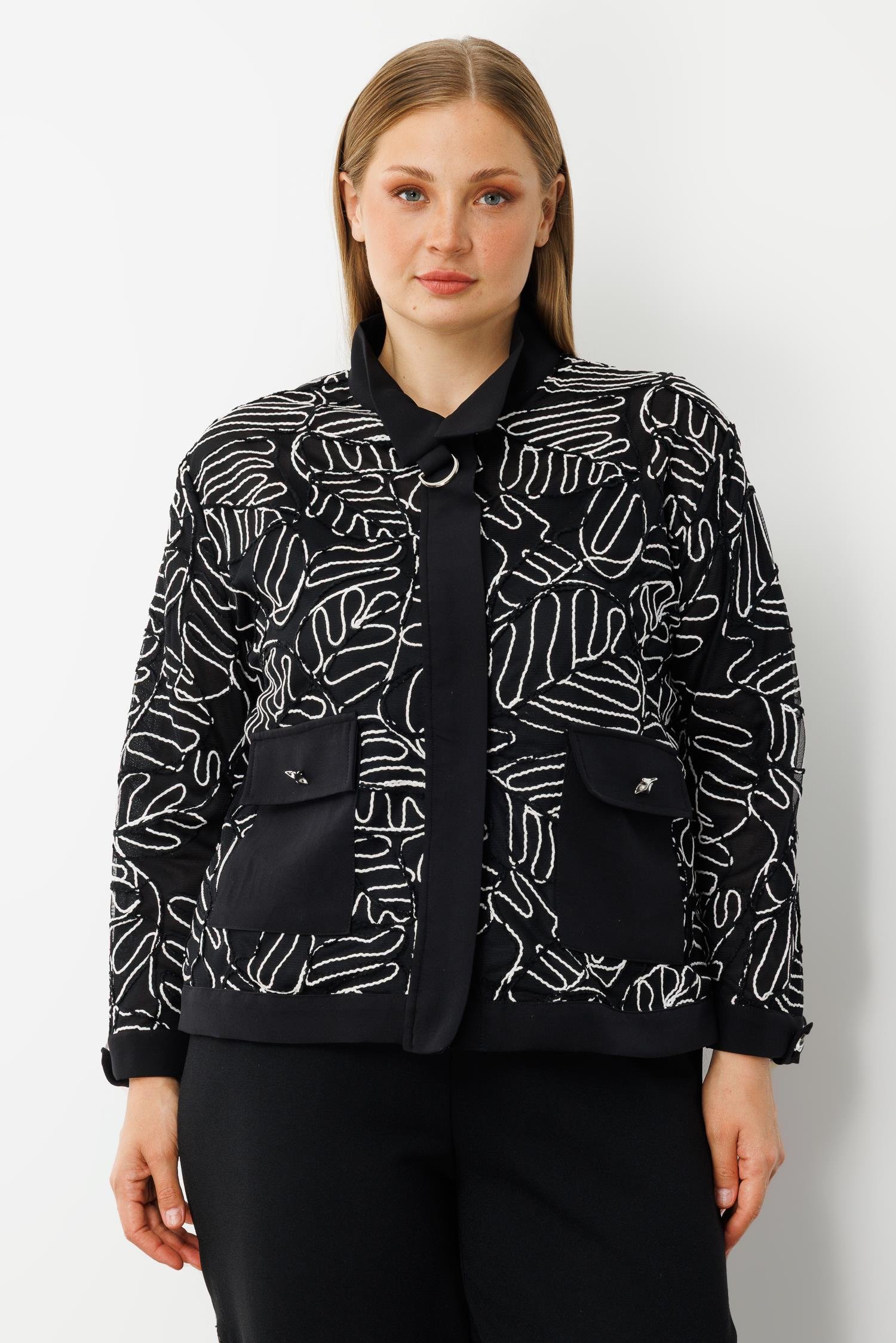 Modailgi  Düz Kumaş Garni Detaylı Fermuar Kapamalı Torba Cepli Kordone Gömlek Siyah