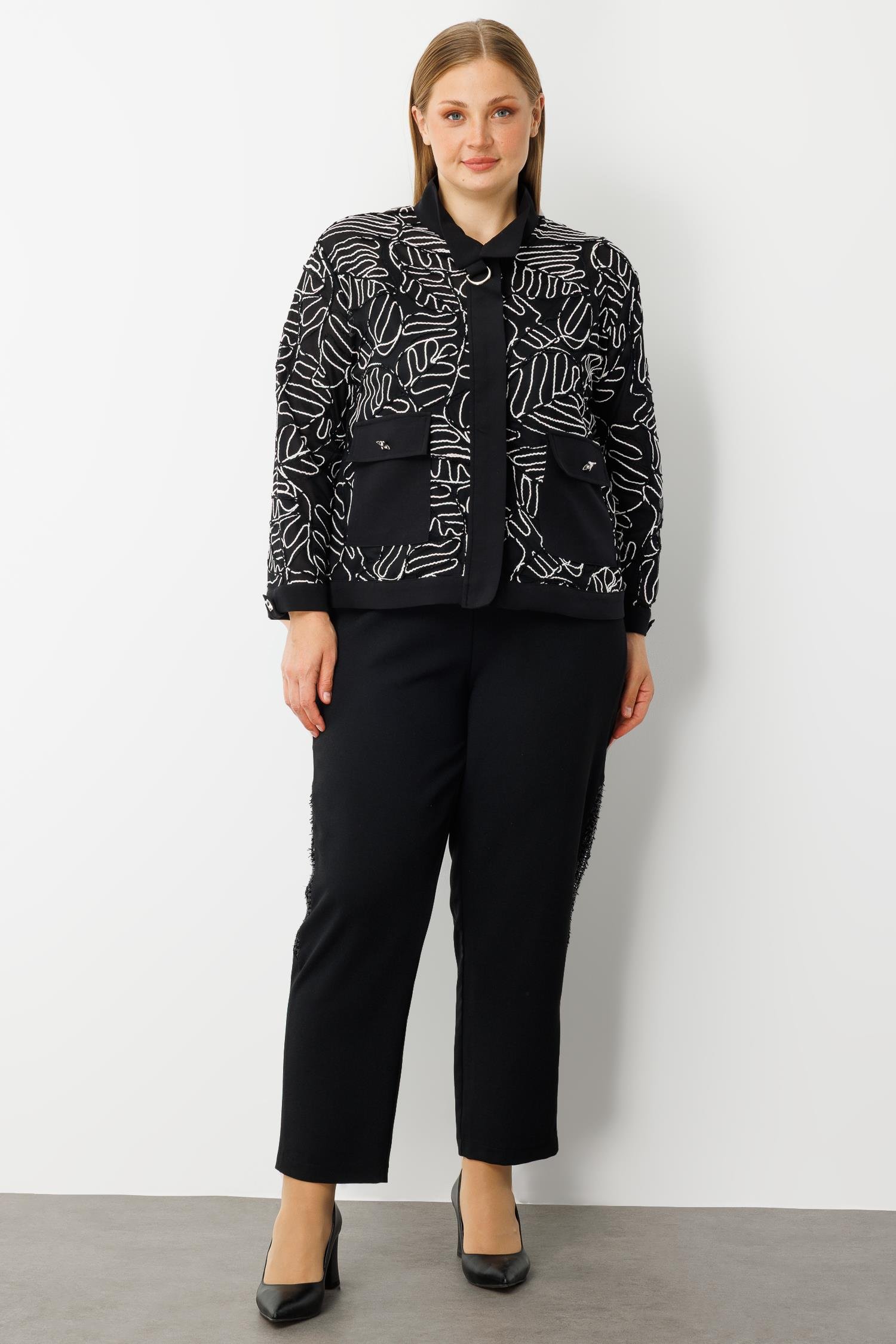 Modailgi  Düz Kumaş Garni Detaylı Fermuar Kapamalı Torba Cepli Kordone Gömlek Siyah