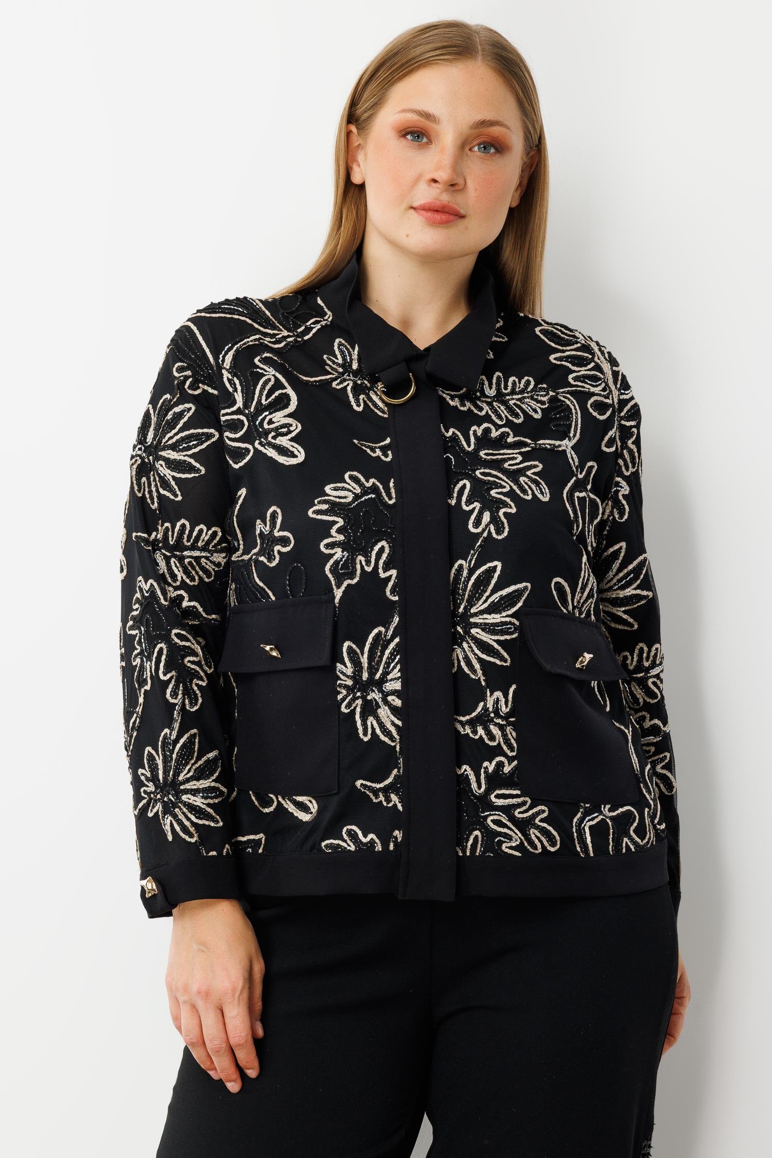 Modailgi  Düz Kumaş Garni Detaylı Fermuar Kapamalı Torba Cepli Kordone Gömlek Gold