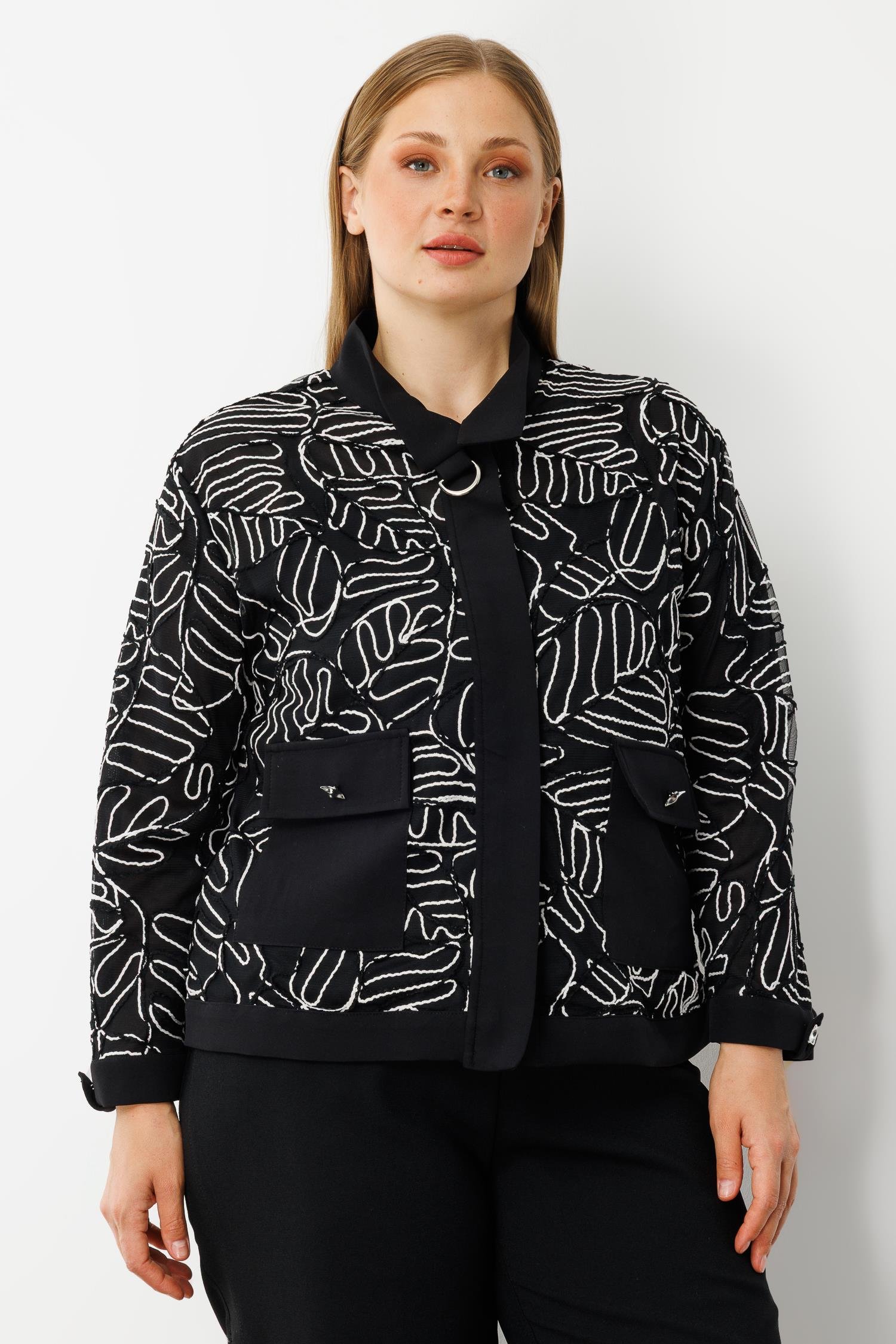 Modailgi  Düz Kumaş Garni Detaylı Fermuar Kapamalı Torba Cepli Kordone Gömlek Siyah