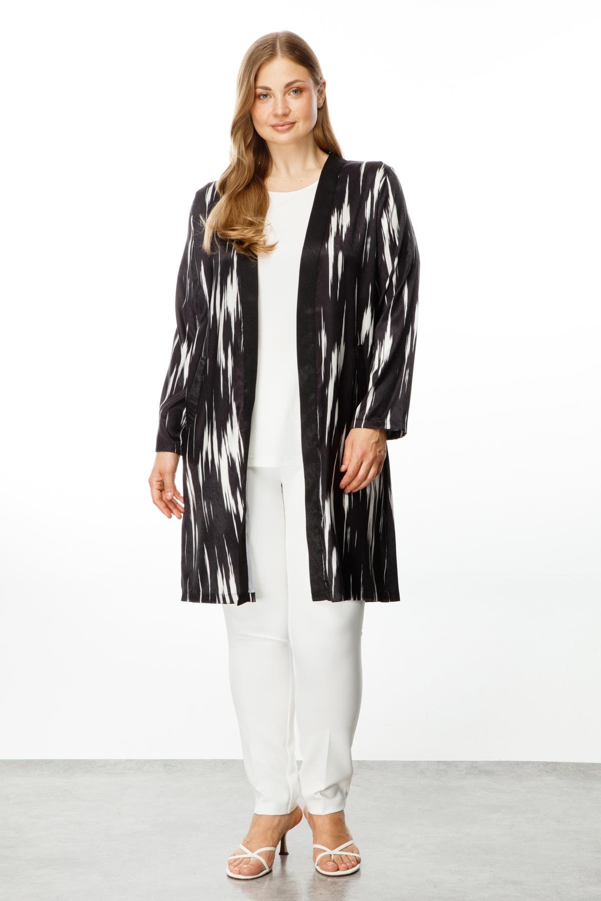 Modailgi  Emprime Desen Jakarlı İkili Uzun Tunik Siyah