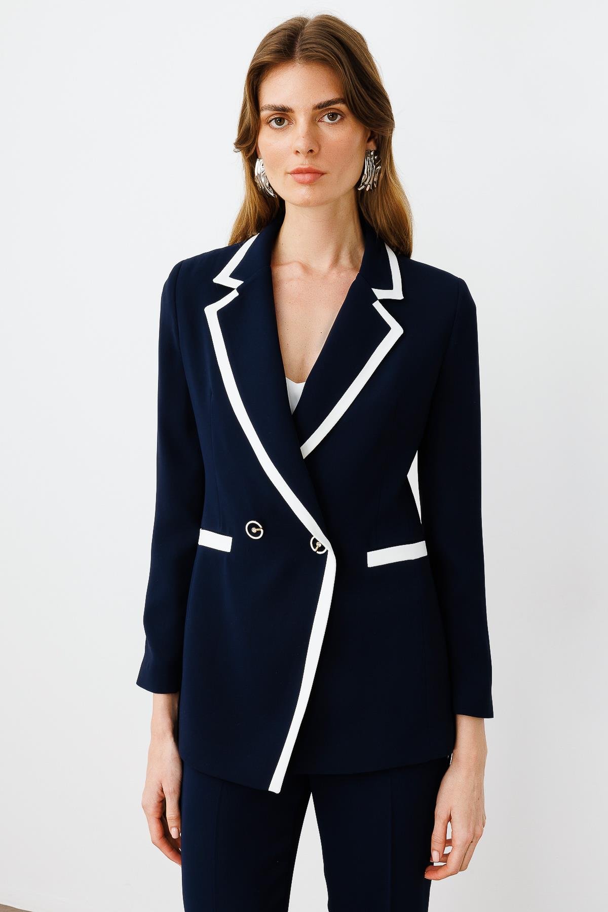 Modailgi  Enkürüsteli Kruvaze Ceket Lacivert