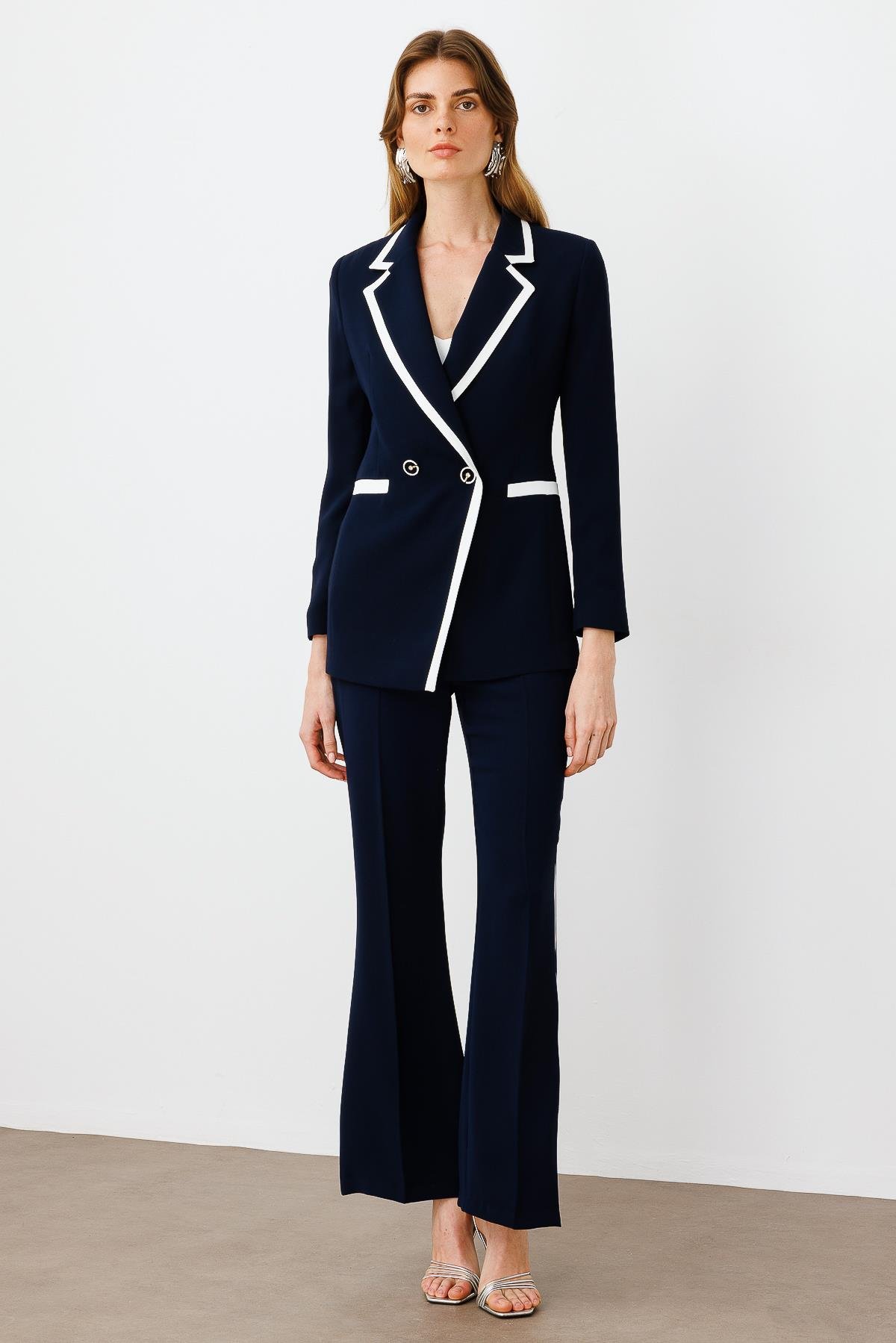 Modailgi  Enkürüsteli Kruvaze Ceket Lacivert