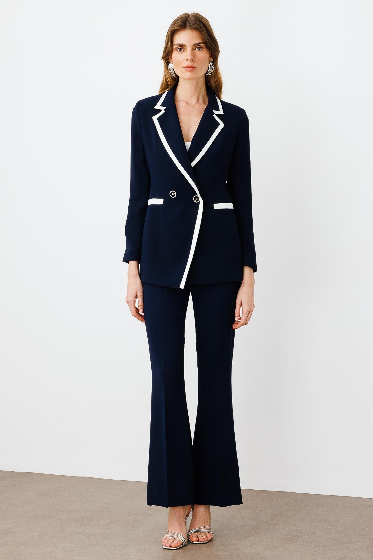 Modailgi  Enkürüsteli Kruvaze Ceket Lacivert