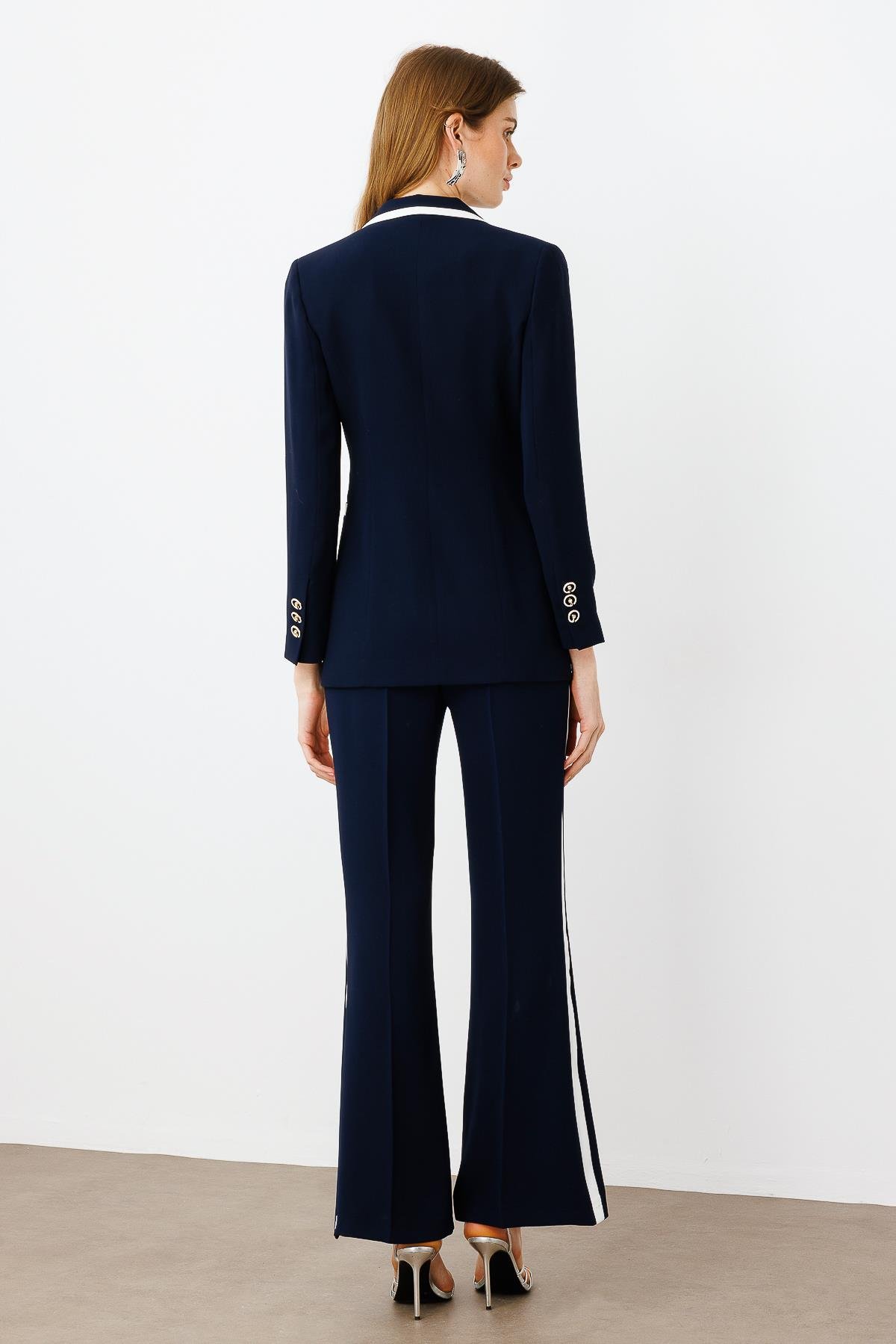 Modailgi  Enkürüsteli Kruvaze Ceket Lacivert