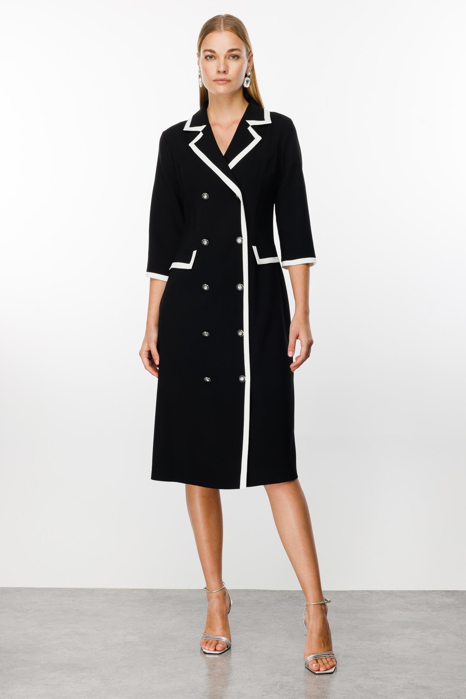 Modailgi  Enkürüsteli Kruvaze Uzun Elbise Siyah