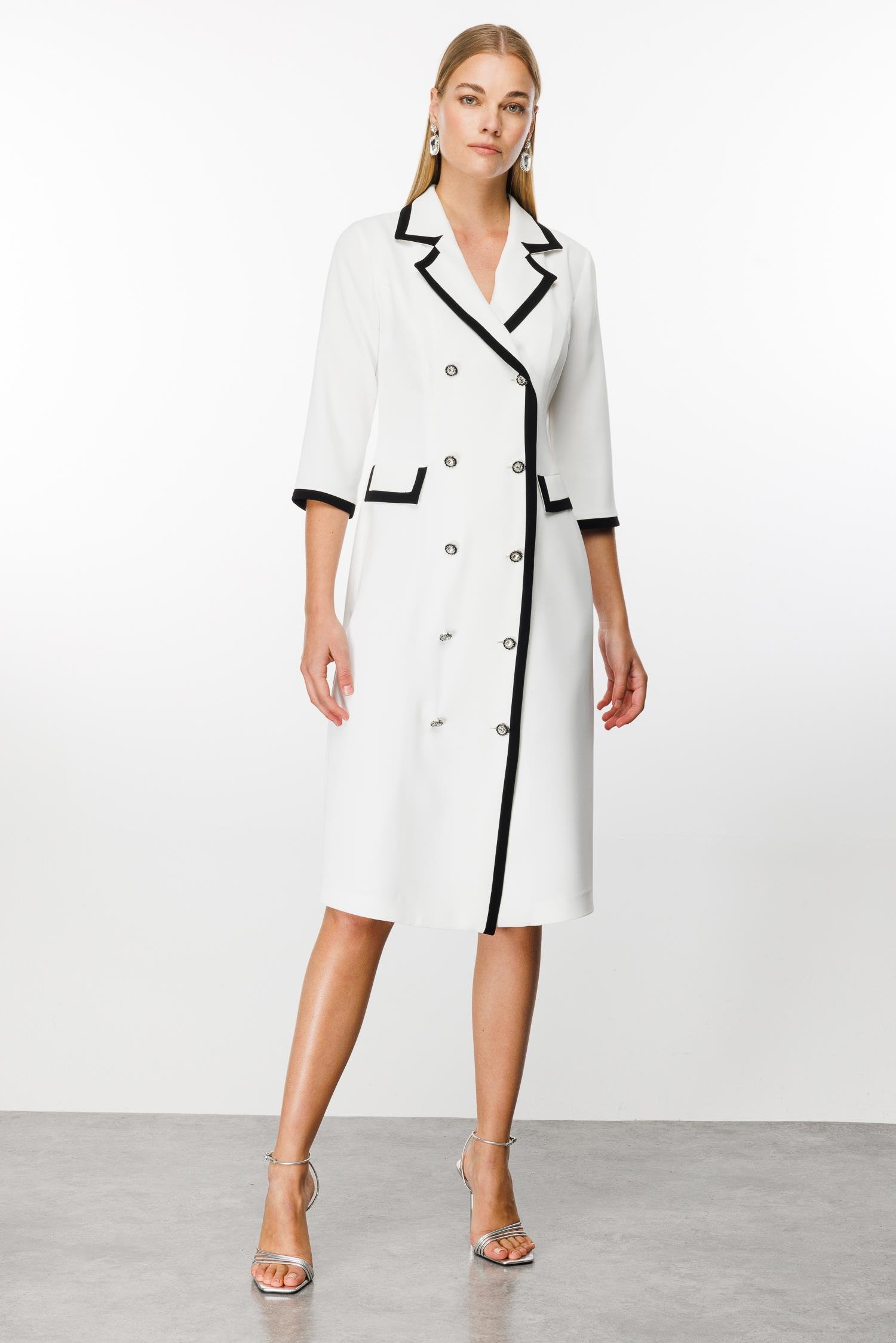 Modailgi  Enkürüsteli Kruvaze Uzun Elbise Ekru