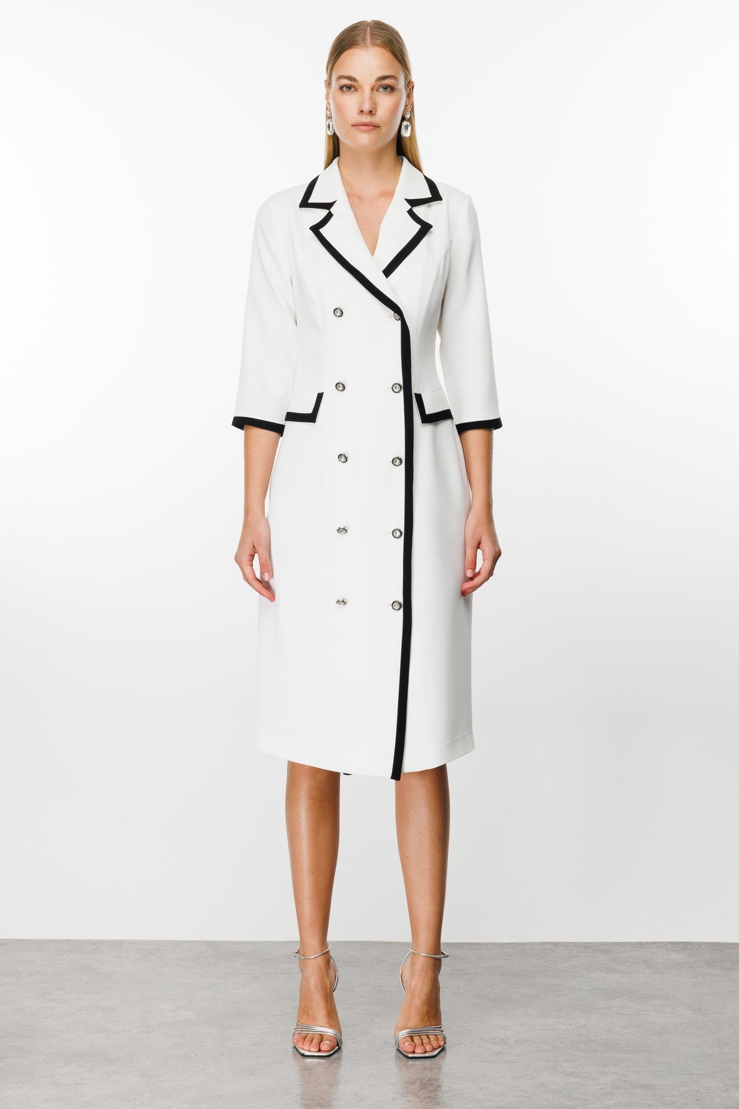 Modailgi  Enkürüsteli Kruvaze Uzun Elbise Ekru