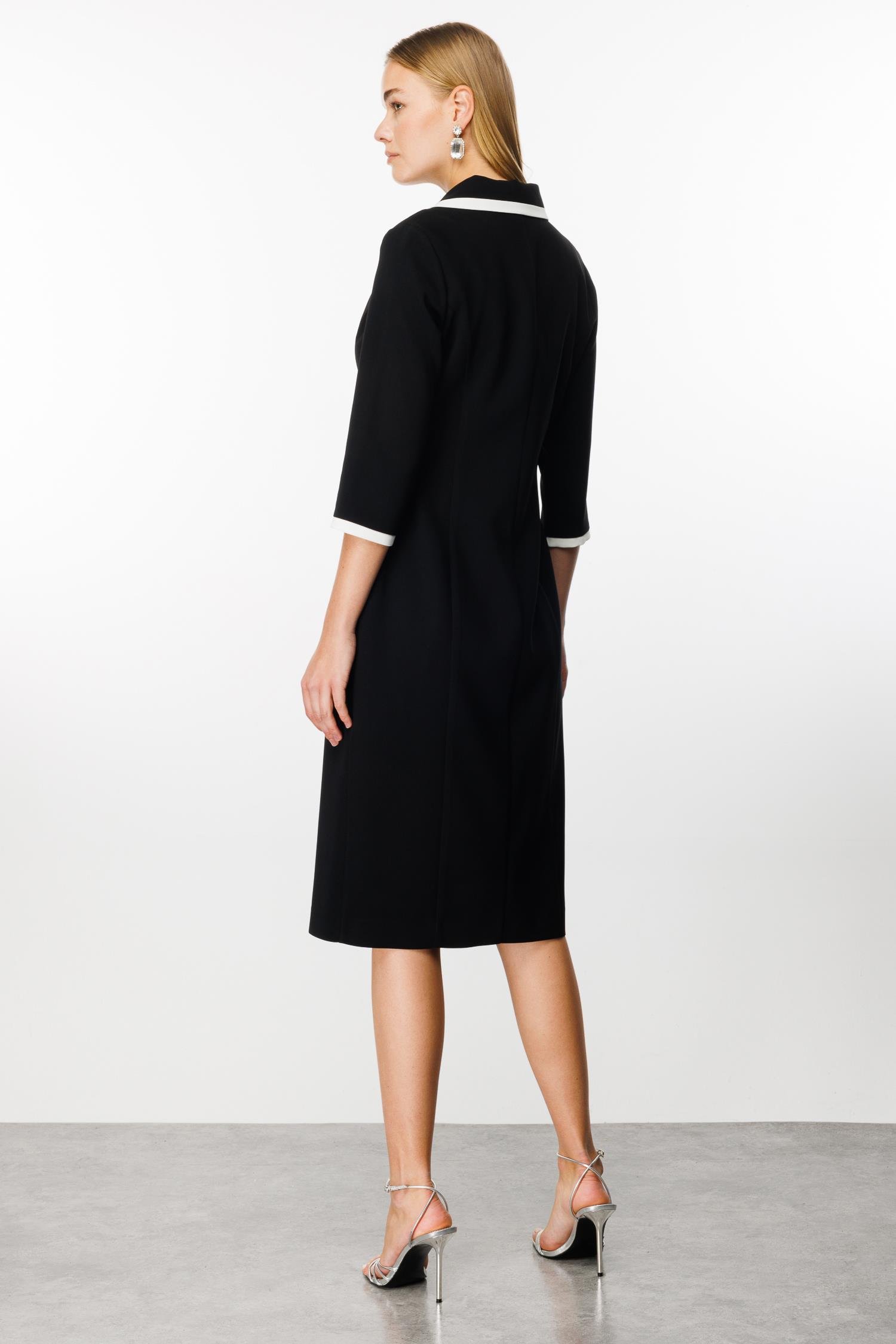 Modailgi  Enkürüsteli Kruvaze Uzun Elbise Siyah