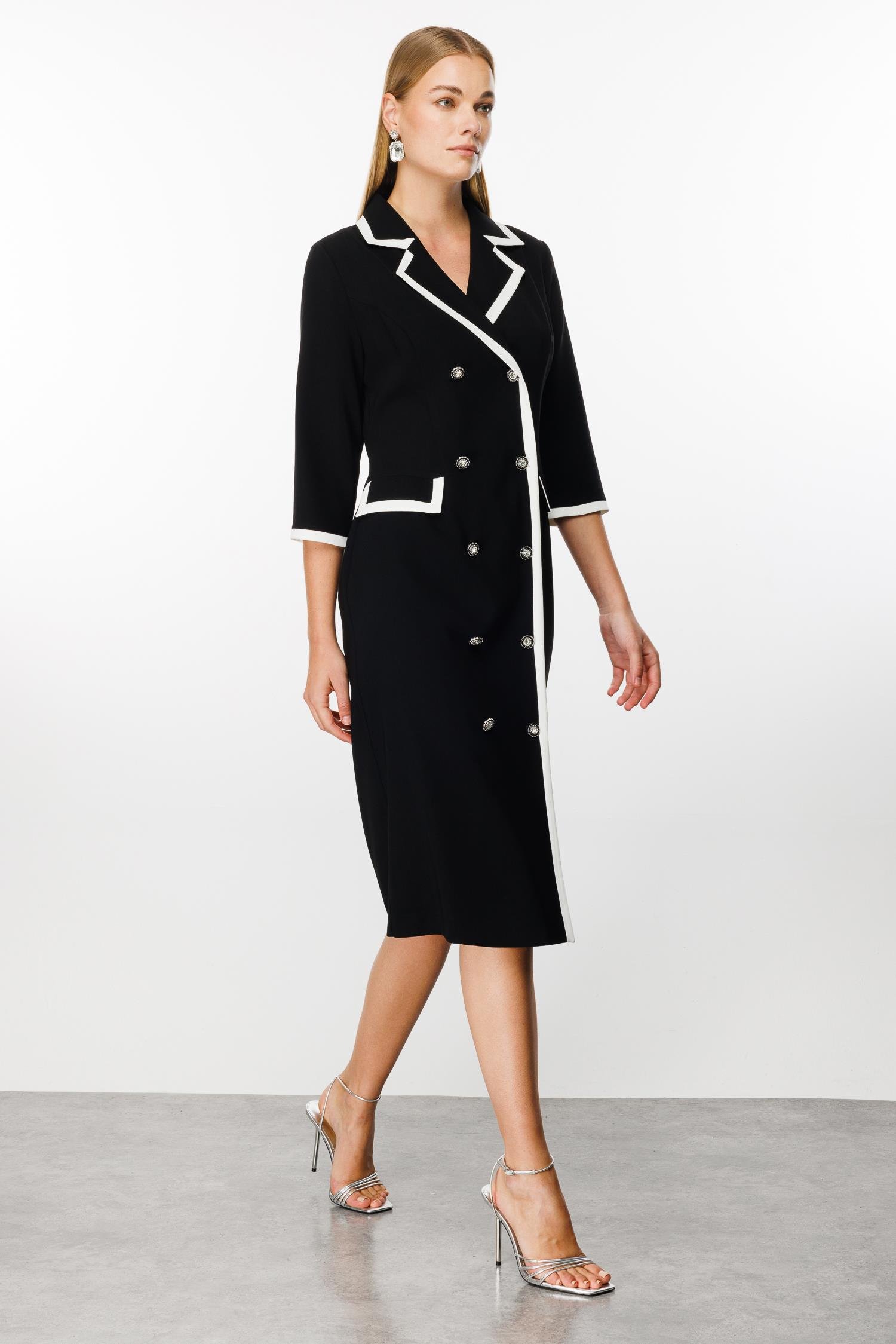 Modailgi  Enkürüsteli Kruvaze Uzun Elbise Siyah