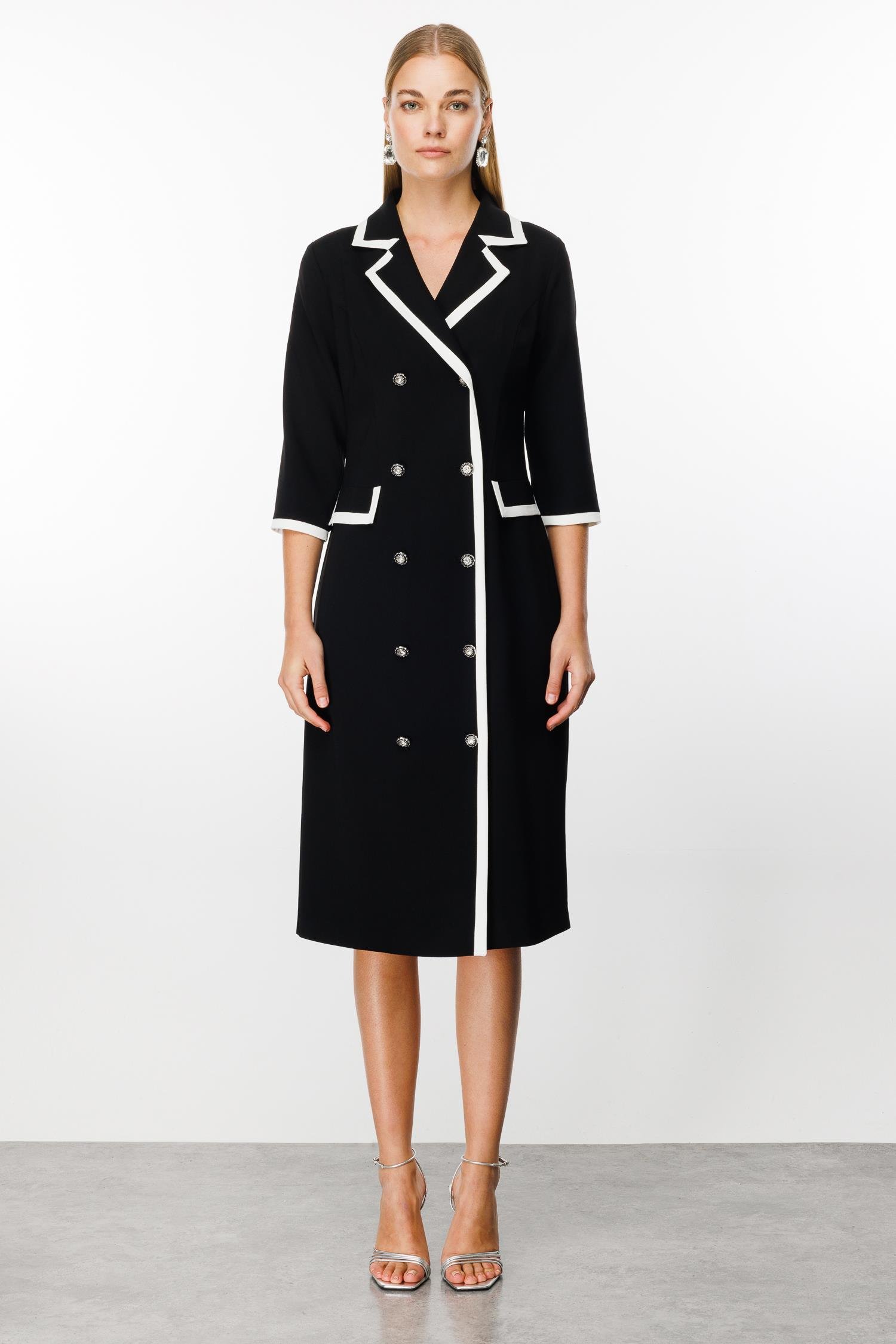 Modailgi  Enkürüsteli Kruvaze Uzun Elbise Siyah