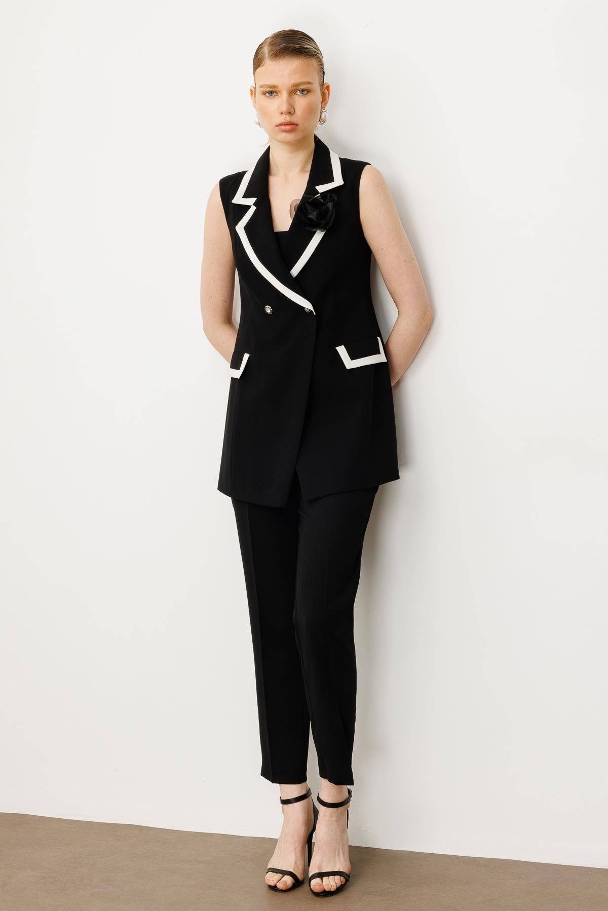 Modailgi  Enkürüsteli Kruvaze Yelek Siyah