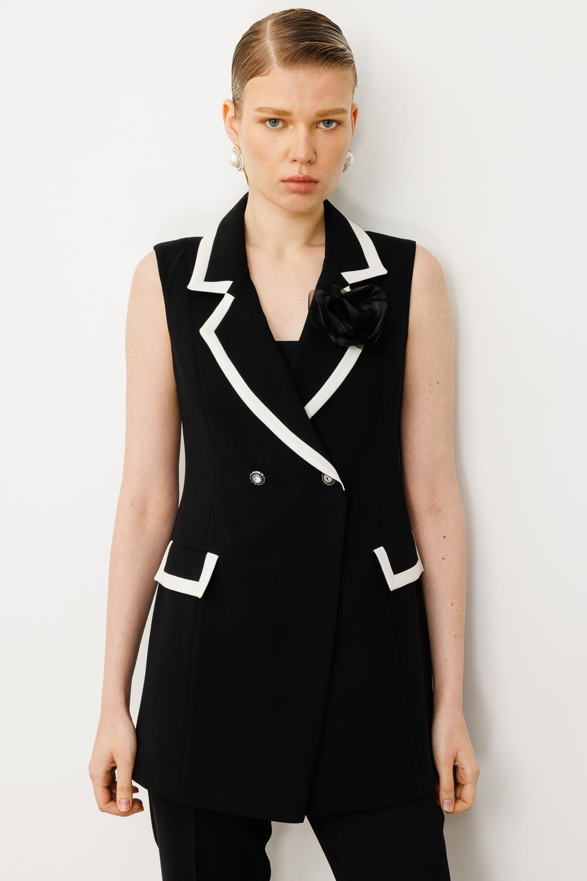 Modailgi  Enkürüsteli Kruvaze Yelek Siyah