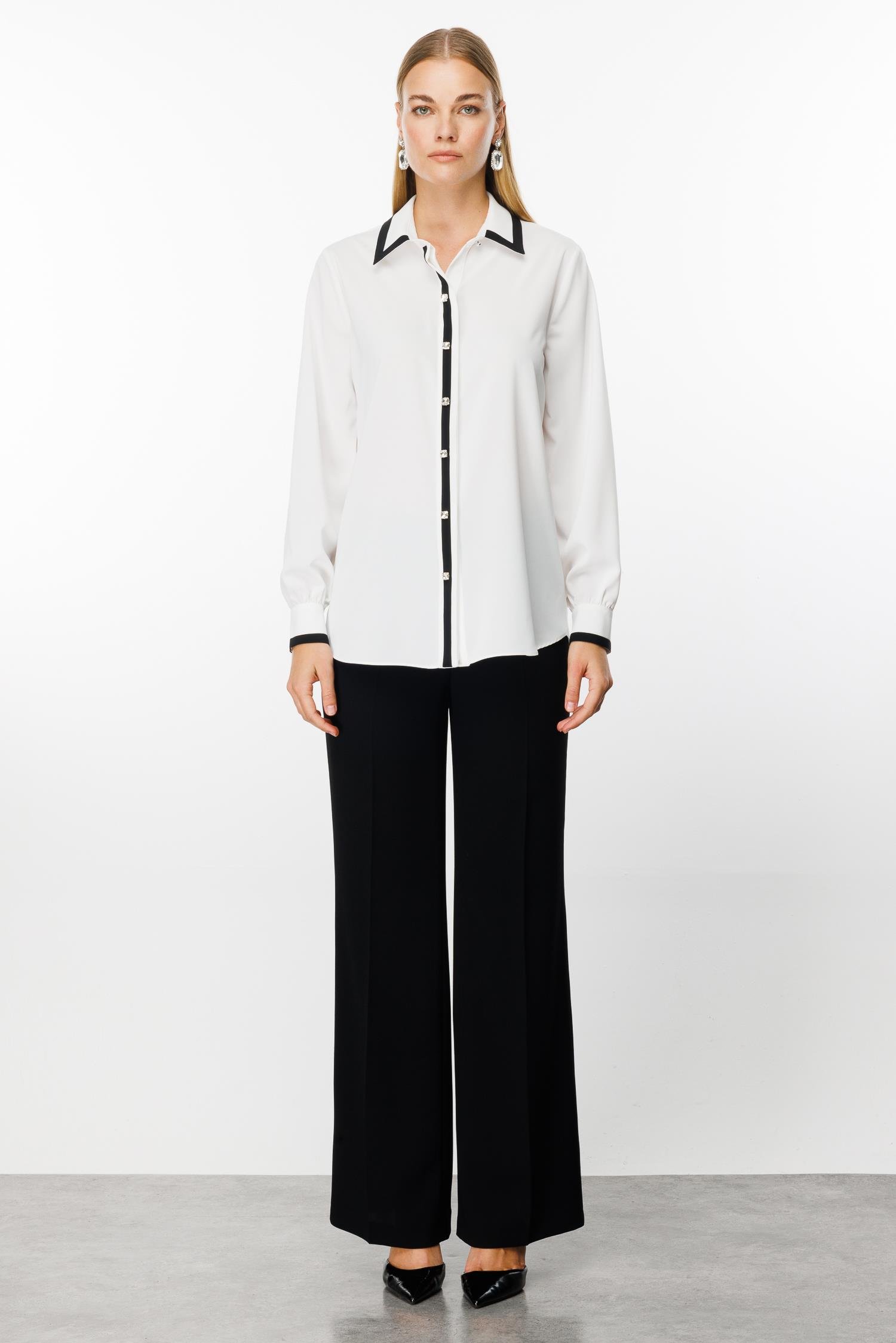 Modailgi  Enkürüsteli Taşlı Gömlek Ekru