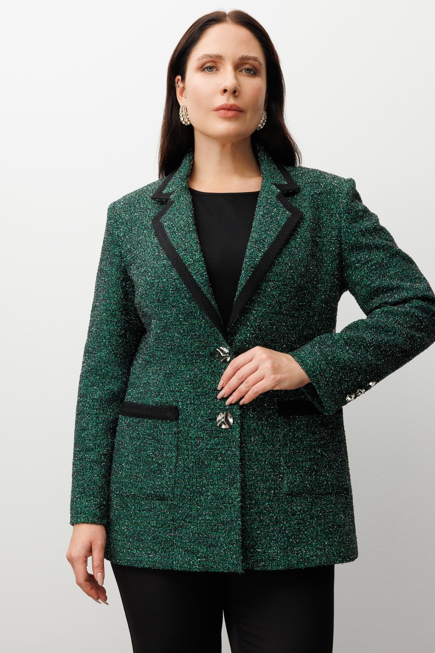 Modailgi  Enküstreli Mono Yaka Twit Kumaş Ceket SİYAH-YEŞİL