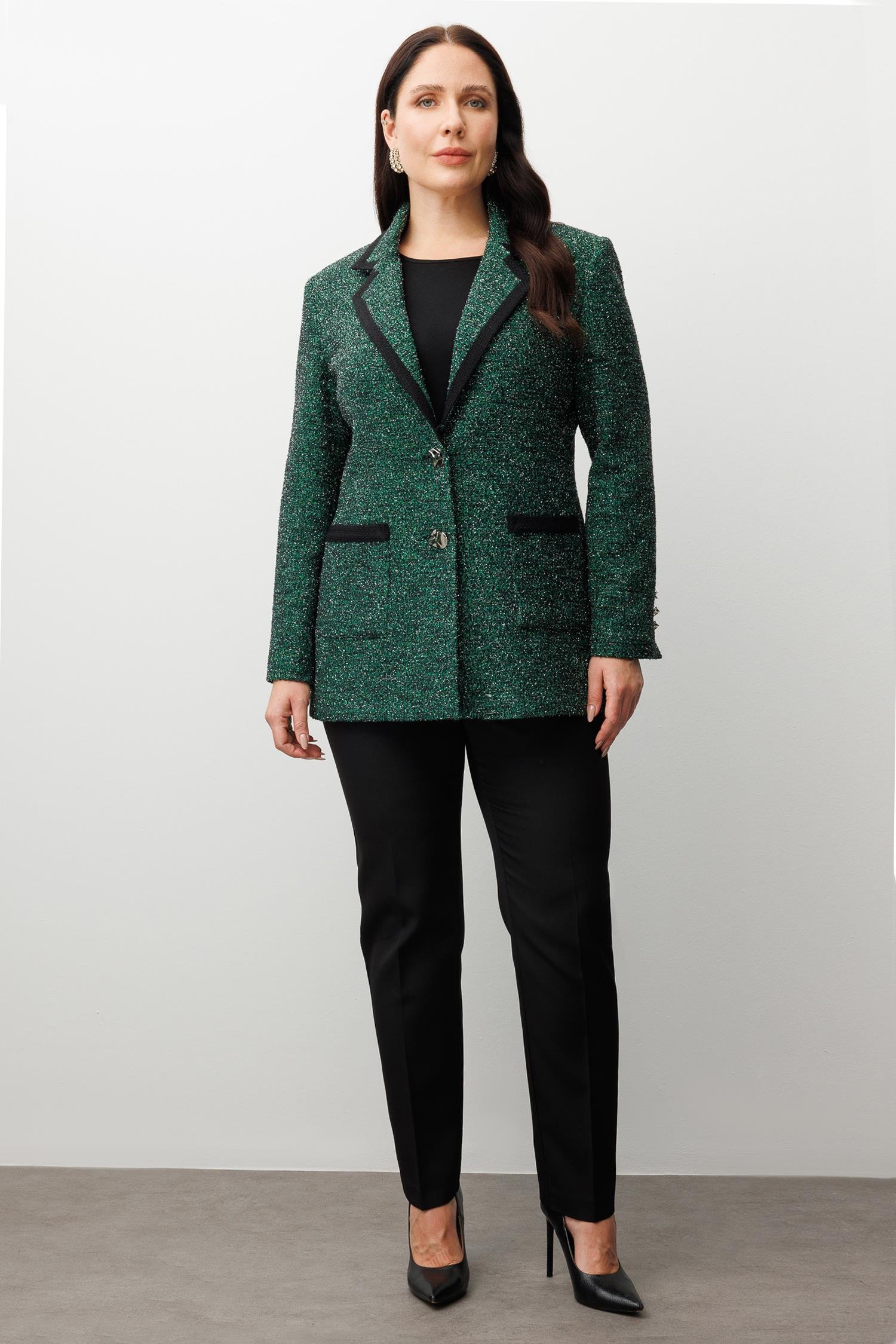 Modailgi  Enküstreli Mono Yaka Twit Kumaş Ceket SİYAH-YEŞİL