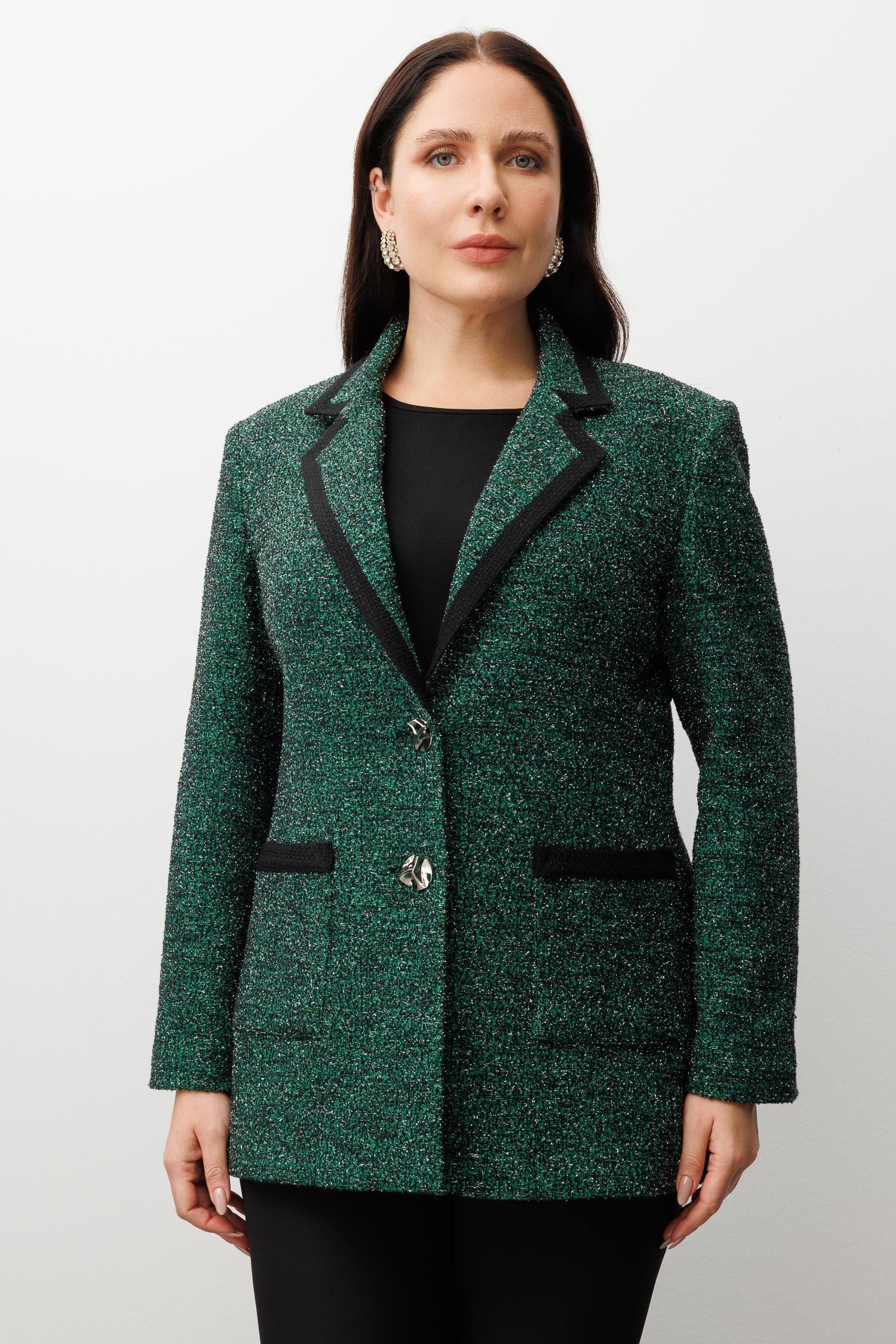 Modailgi  Enküstreli Mono Yaka Twit Kumaş Ceket SİYAH-YEŞİL